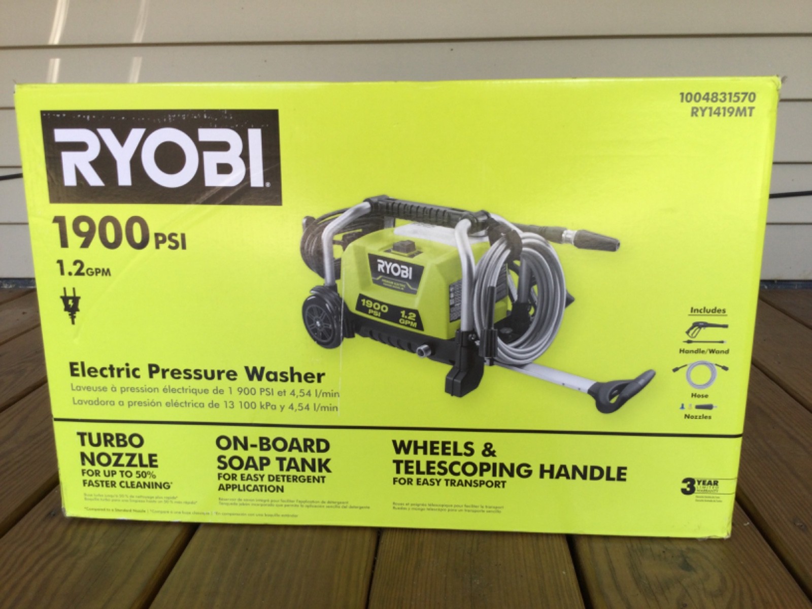 New RYOBI RY1419MT 1900 PSI 1.2 GPM Electric Pressure Washer