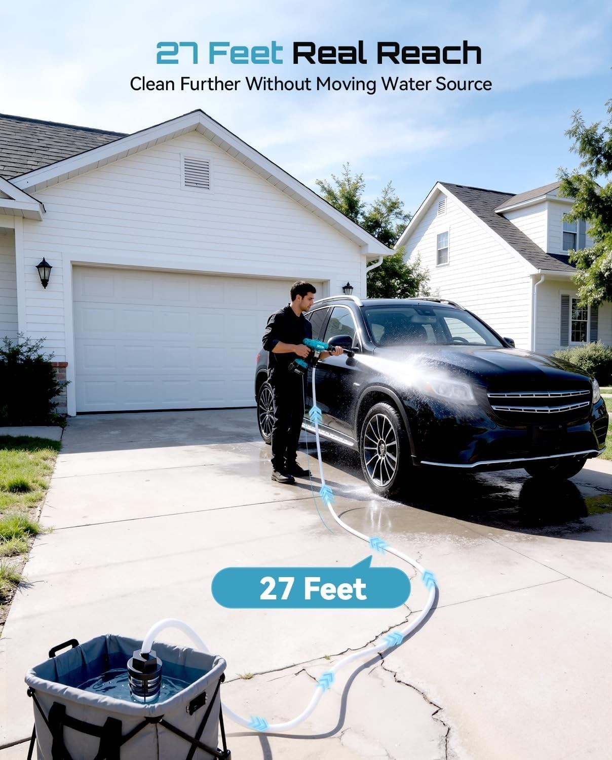 1250 PSI Cordless Power Washer | Brushless Motor, 27FT Hose