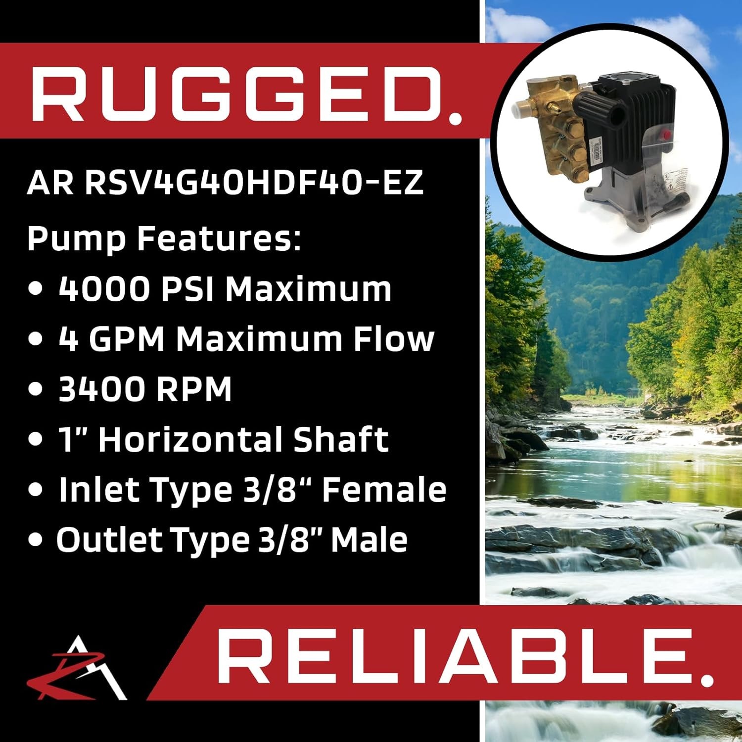 OEM AR 1″ Shaft 4000 PSI Pressure Washer Pump RSV4G40HDF40-EZ RSV4G40HDF40EZ