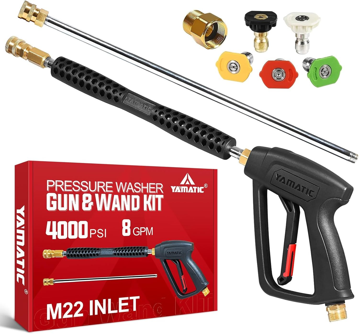 YAMATIC Pressure Washer Gun and Wand with 5 Spray Nozzles, M22-14Mm & M22-15Mm F