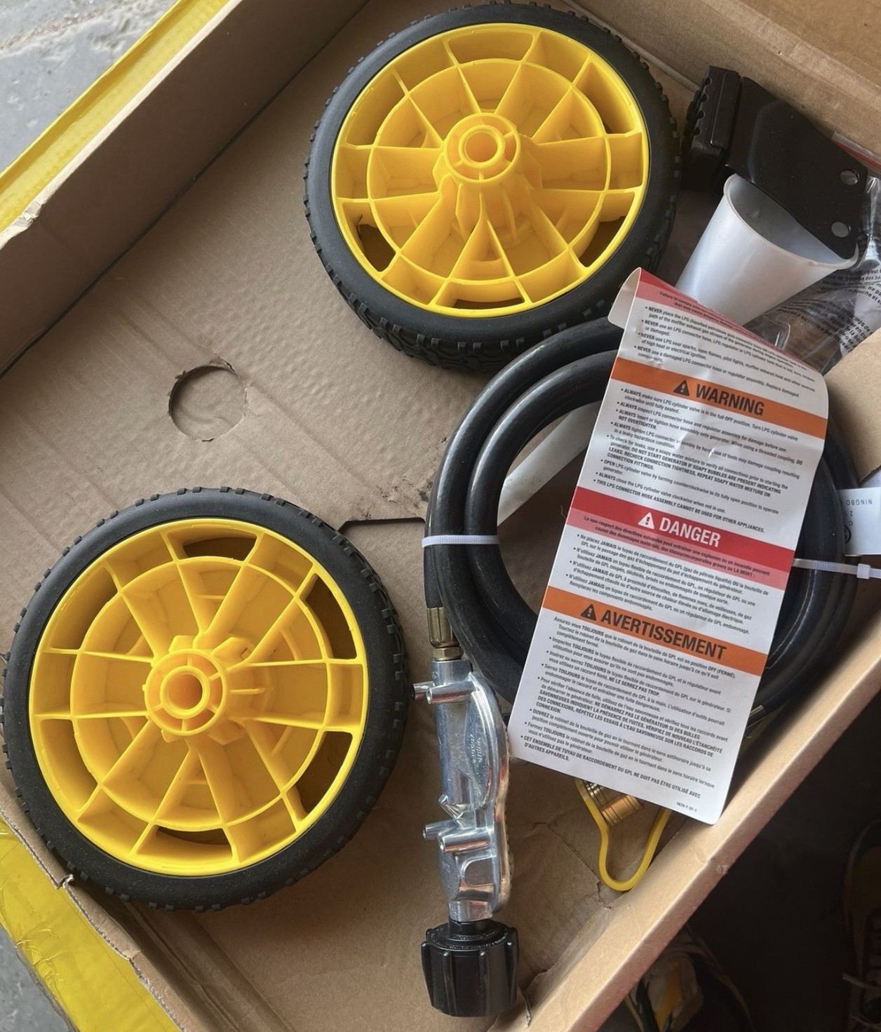 Gas Pressure Washer Replacement Hose & Wheel Kit Yellow Wheels Black Hose