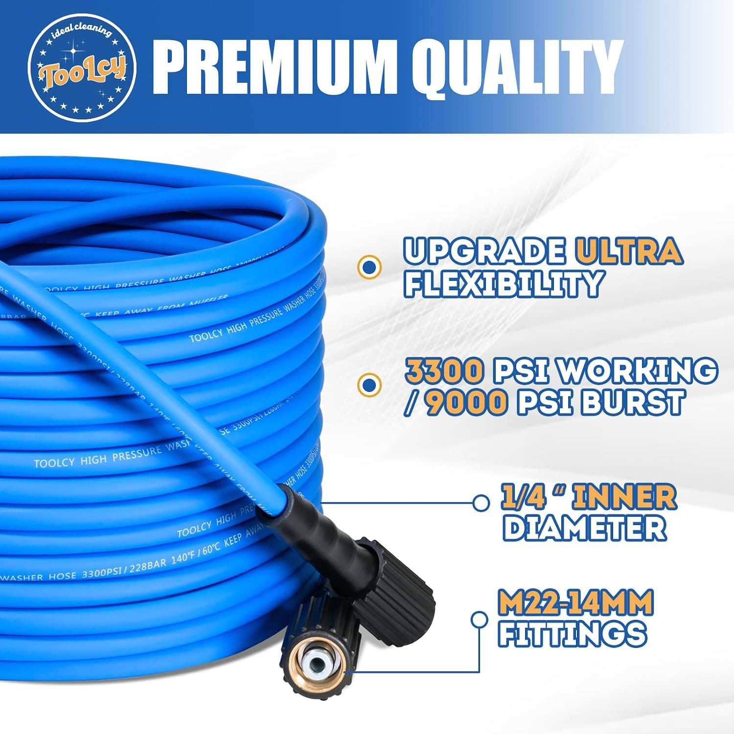 TOOLCY Pressure Washer Hose and Gun Kit 50Ft Kink Resistant 3/8″ & M22-14Mm | Sw