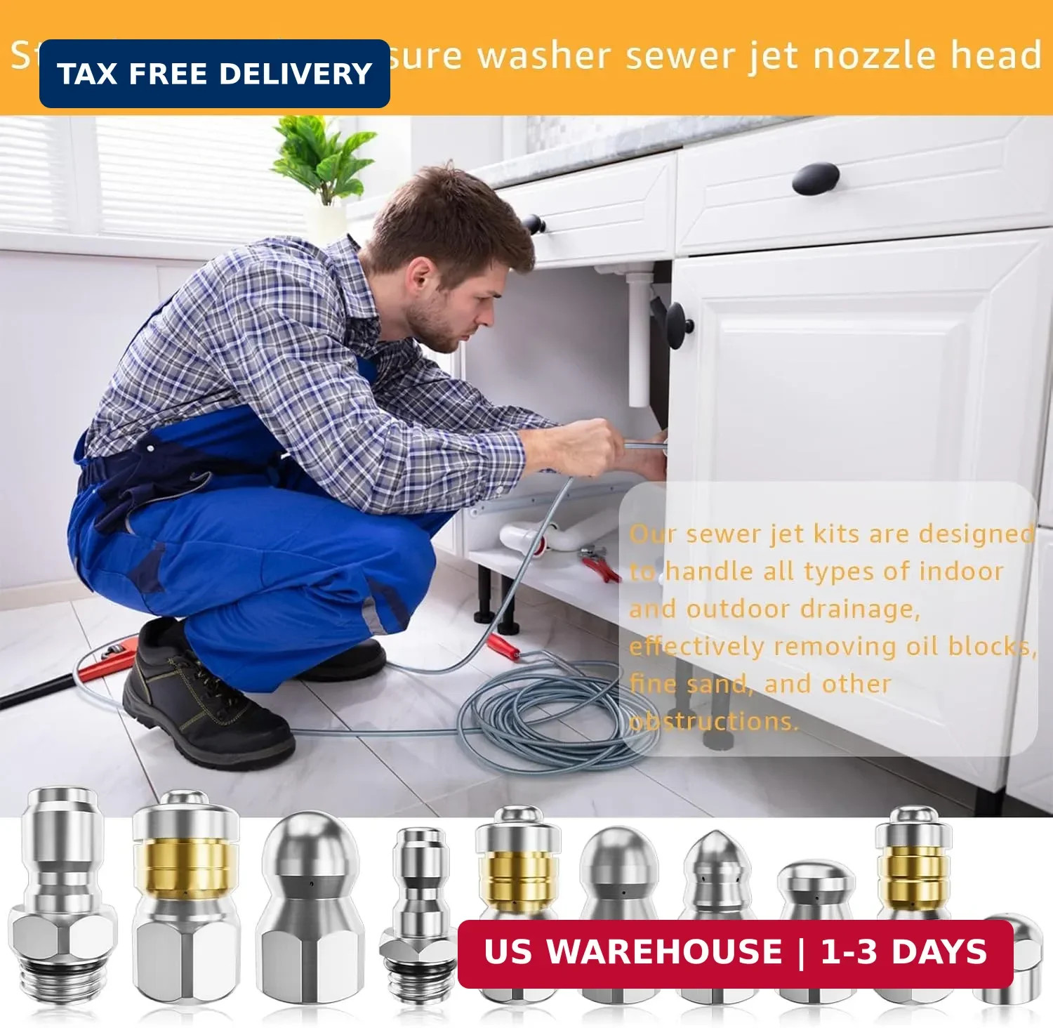 Jetter Heads Kit (Pack of 10) Jetter Nozzle Kit Rotating Button Drain Cleaning N