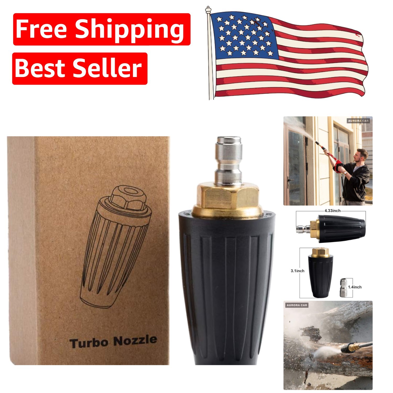 High-Pressure Turbo Nozzle 1/4” Quick Connect for Deep Cleaning & Rust Removal