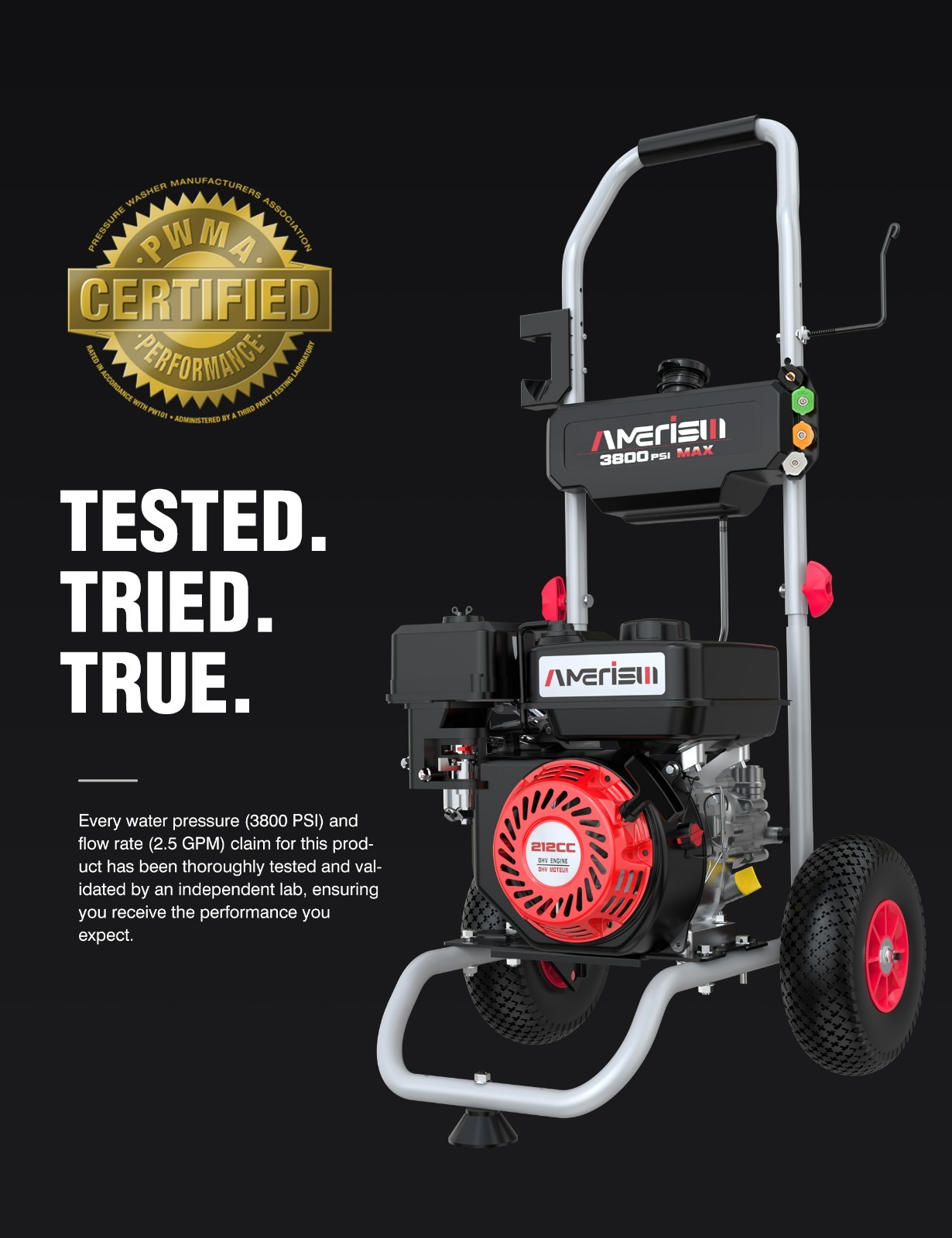 Amerisun 3800 PSI Gas High Pressure Washer, 2.5 GPM, 212cc Engine