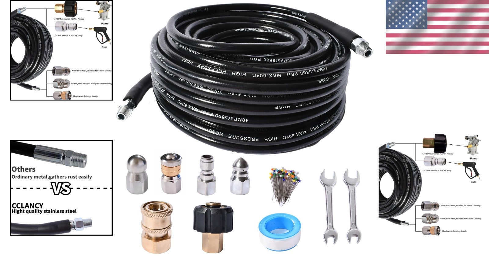 Versatile Drain Cleaning Sewer Jetter Kit – 150ft with High-Pressure Output