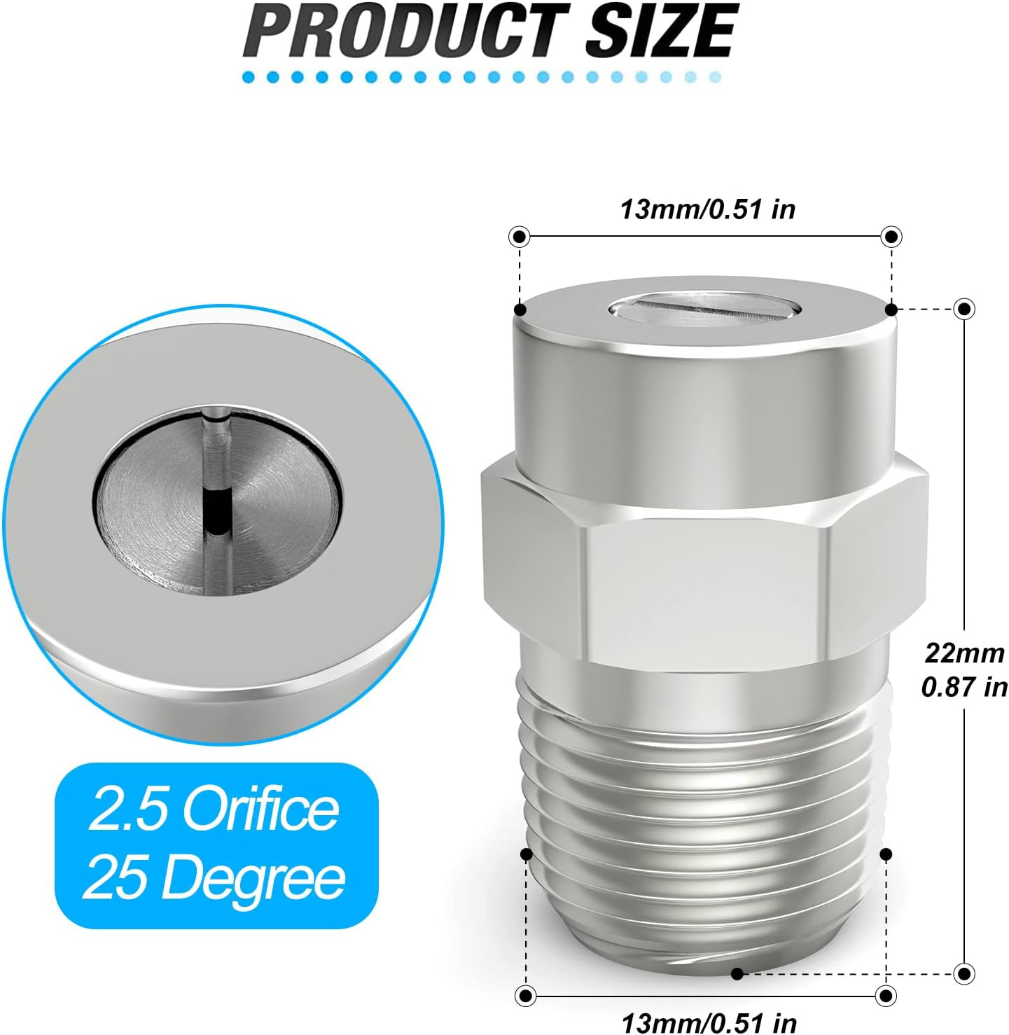 25 Degree Surface Cleaner Tips, 1/4 Inch NPT Male, 2.5 Orifice, 4000 PSI Threade