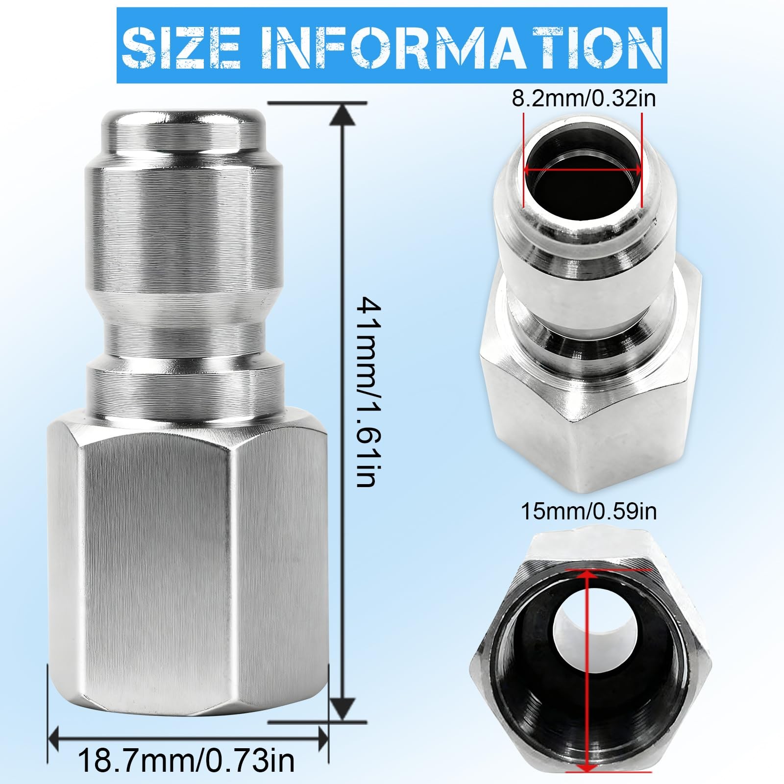 2Pcs Pressure Washer Coupler – 3/8 inch Male quick connect plug, Silver