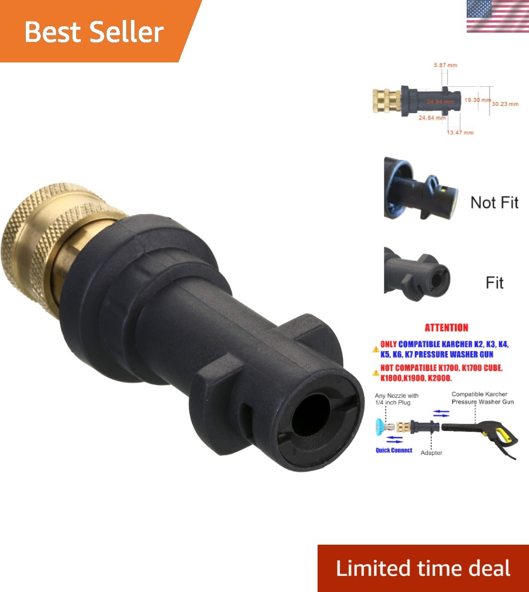 Pressure Washer Gun Adapter: 1/4” Quick Connect for Pre-2010 Karcher K2-K7