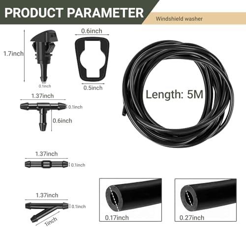 Windshield Washer Hose Kit, 5M Washer Fluid Hose with 12 Pcs Connectors, 2 Fan N