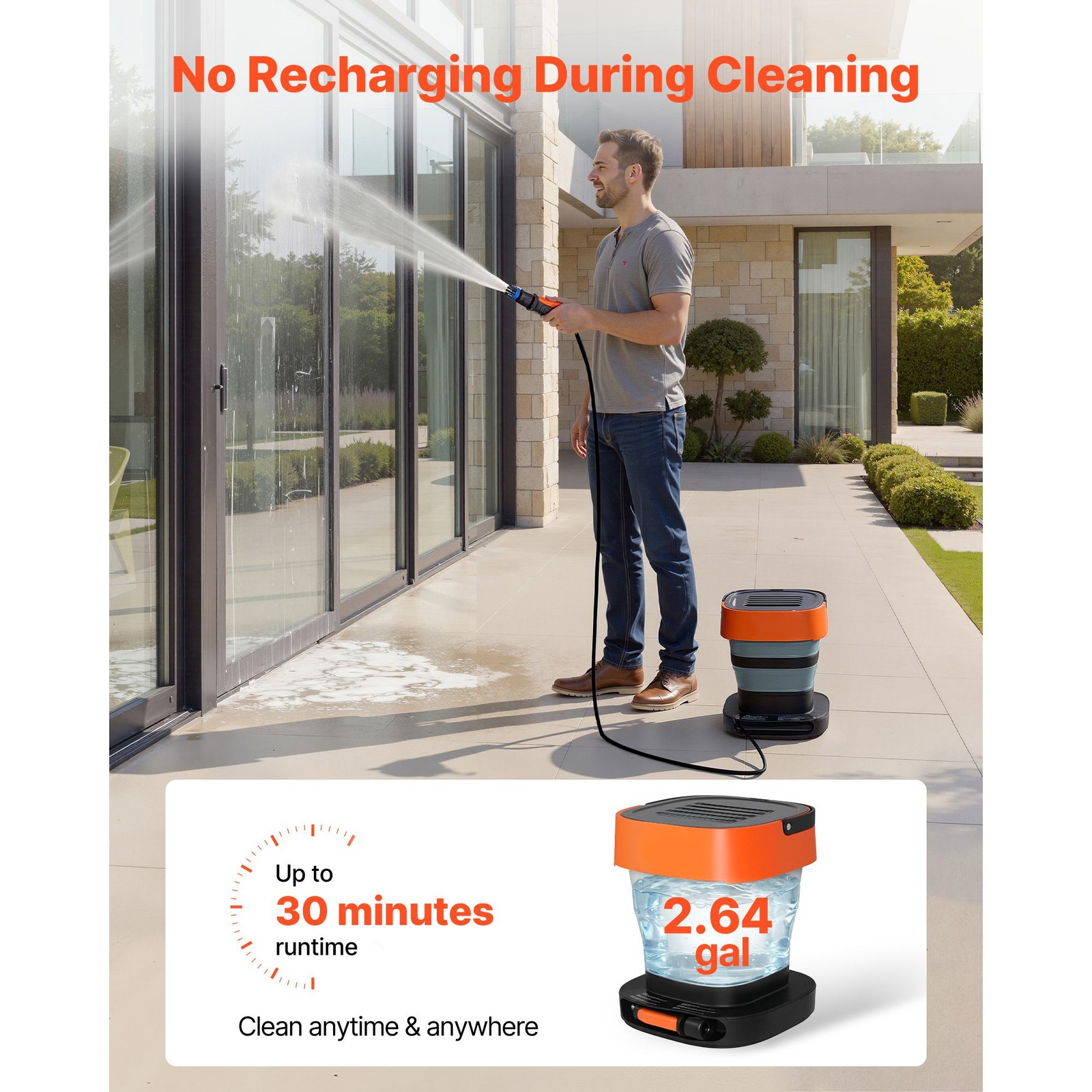 Electric Portable Pressure Washer — 109 PSI, 2.64 Gal, 3 Nozzles, 78.7in Hose