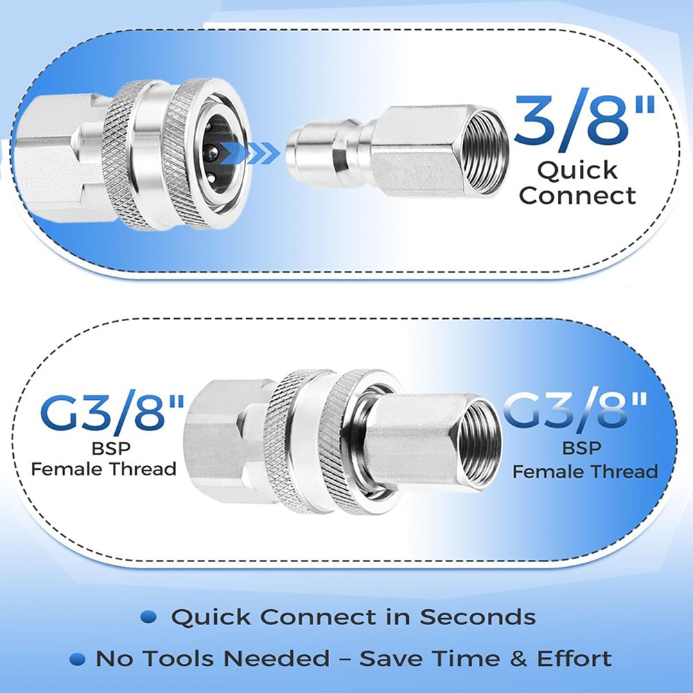 4PCS Stainless Steel G3/8″ BSP Female to Quick Connector For Washing Cars Decks