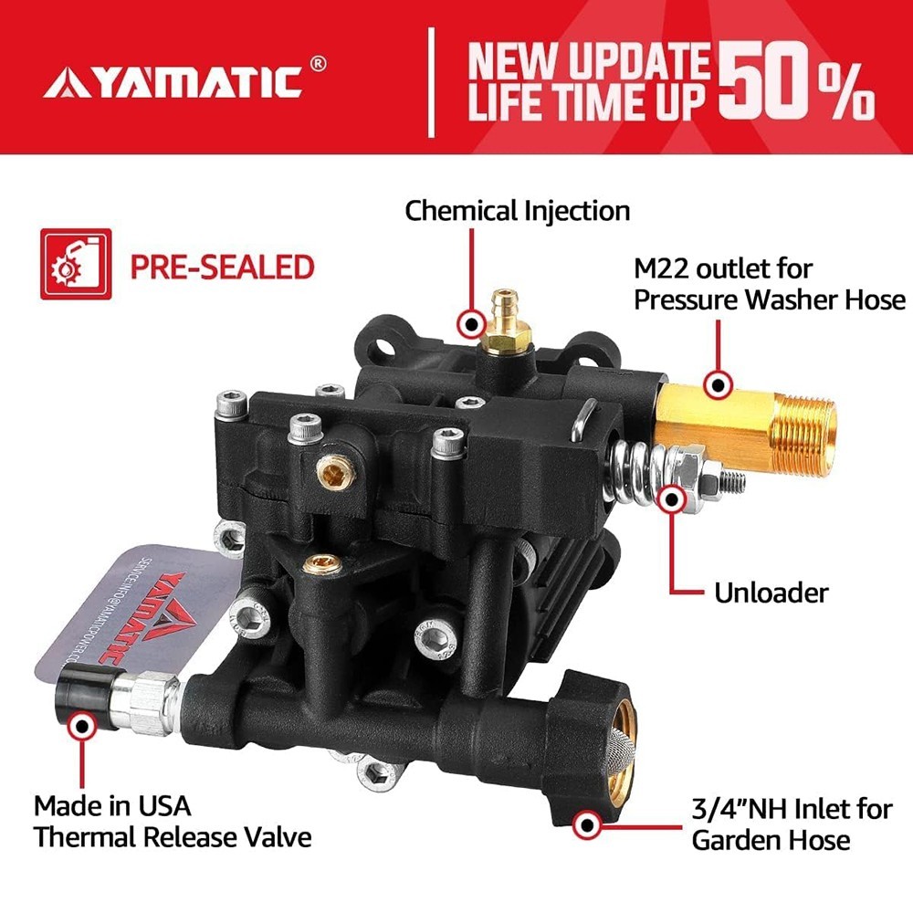 YAMATIC 3400 PSI 3/4″ Horizontal Shaft Pressure Washer Pump 2.5 GPM