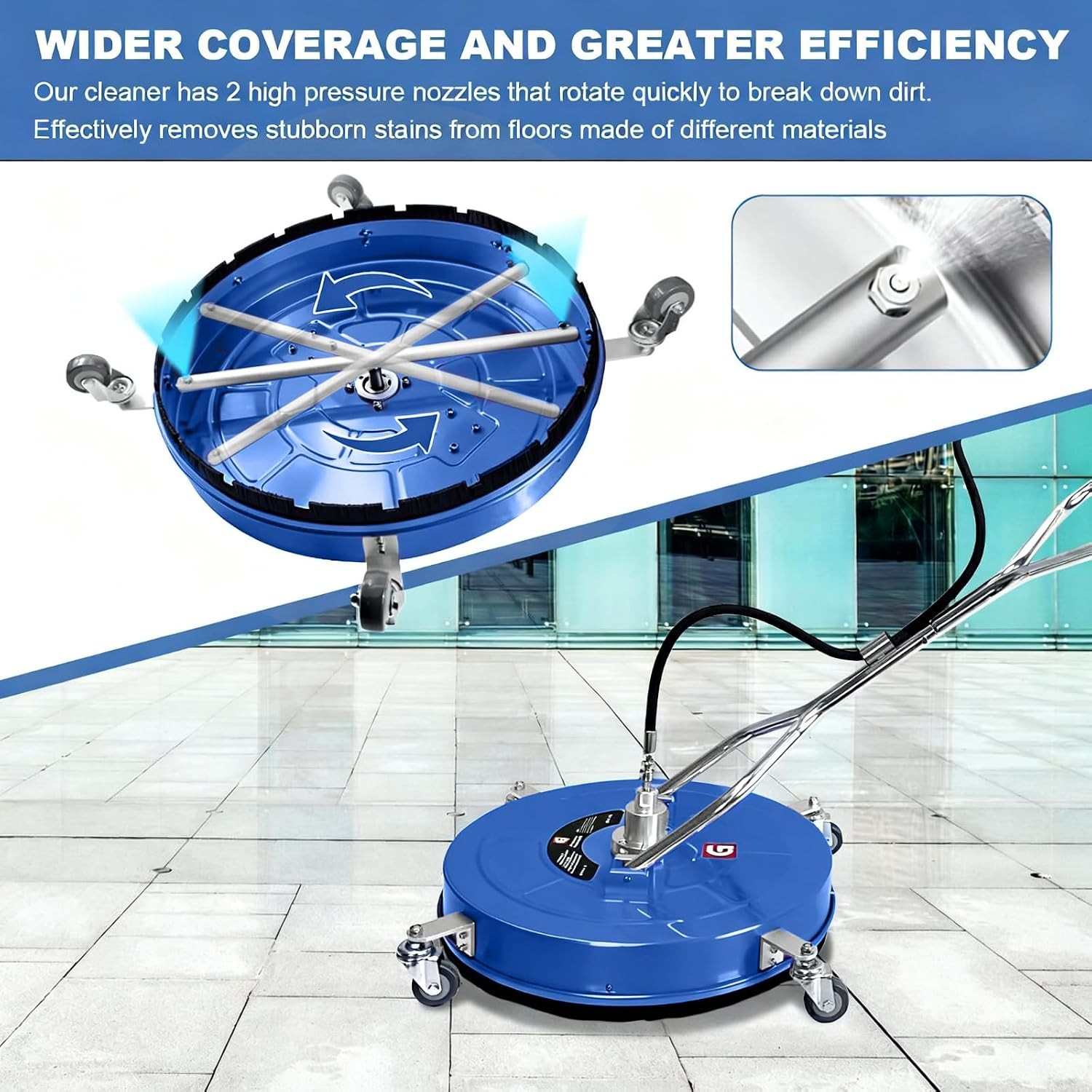 24″ Pressure Washer Surface Cleaner Stainless Steel Dual Handle Surface Cleaner