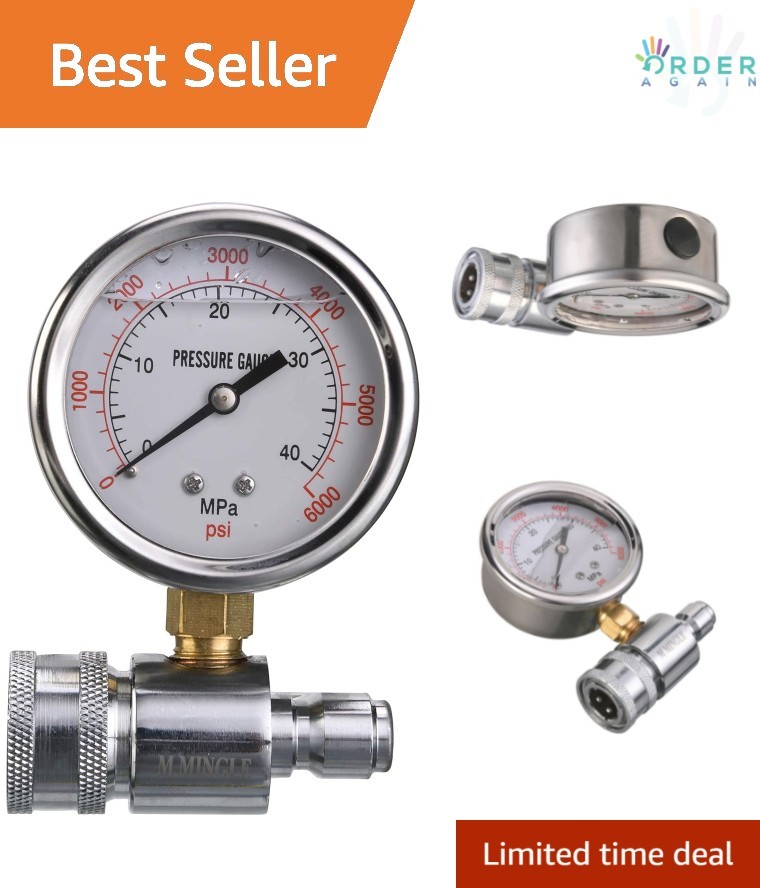 Pressure Washer Gauge Kit Stainless Steel 6000 PSI Quick Connect for Power Wa…