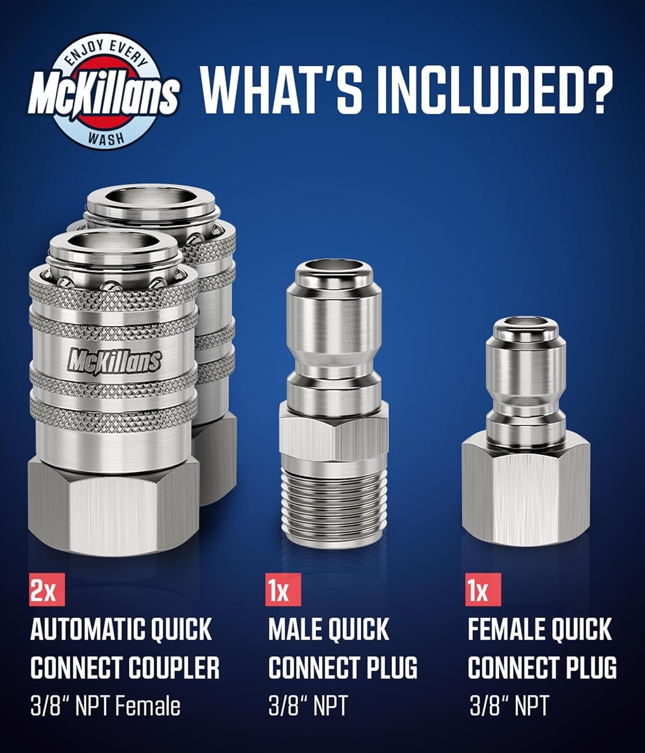 McKillans� 3/8″ NPT Automatic Pressure Washer Quick Connect Kit of 4 – Stainl