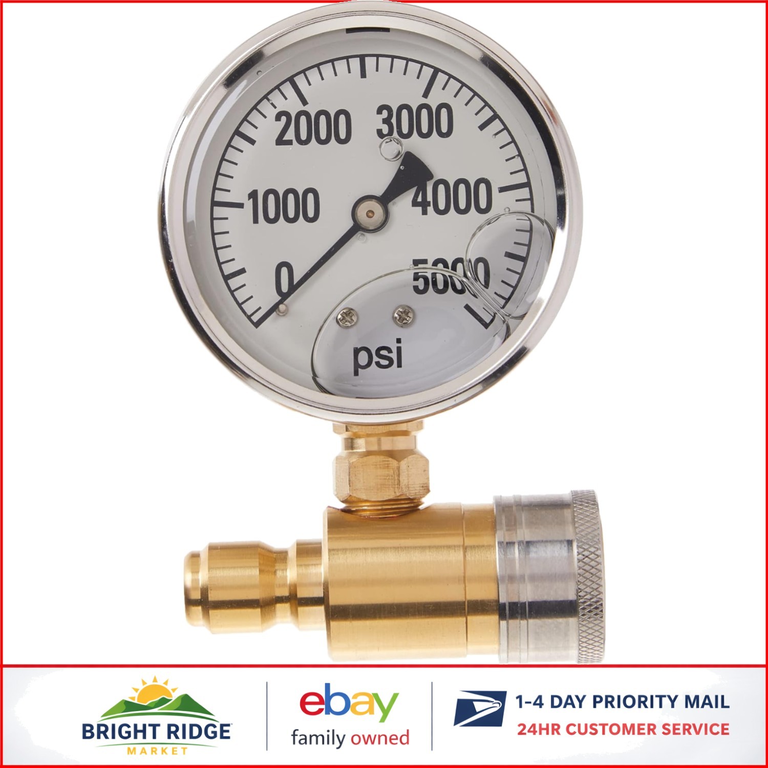 2.5 Inch Pressure Gauge for Pressure Washers, 5000 PSI with Quick Connect Plug