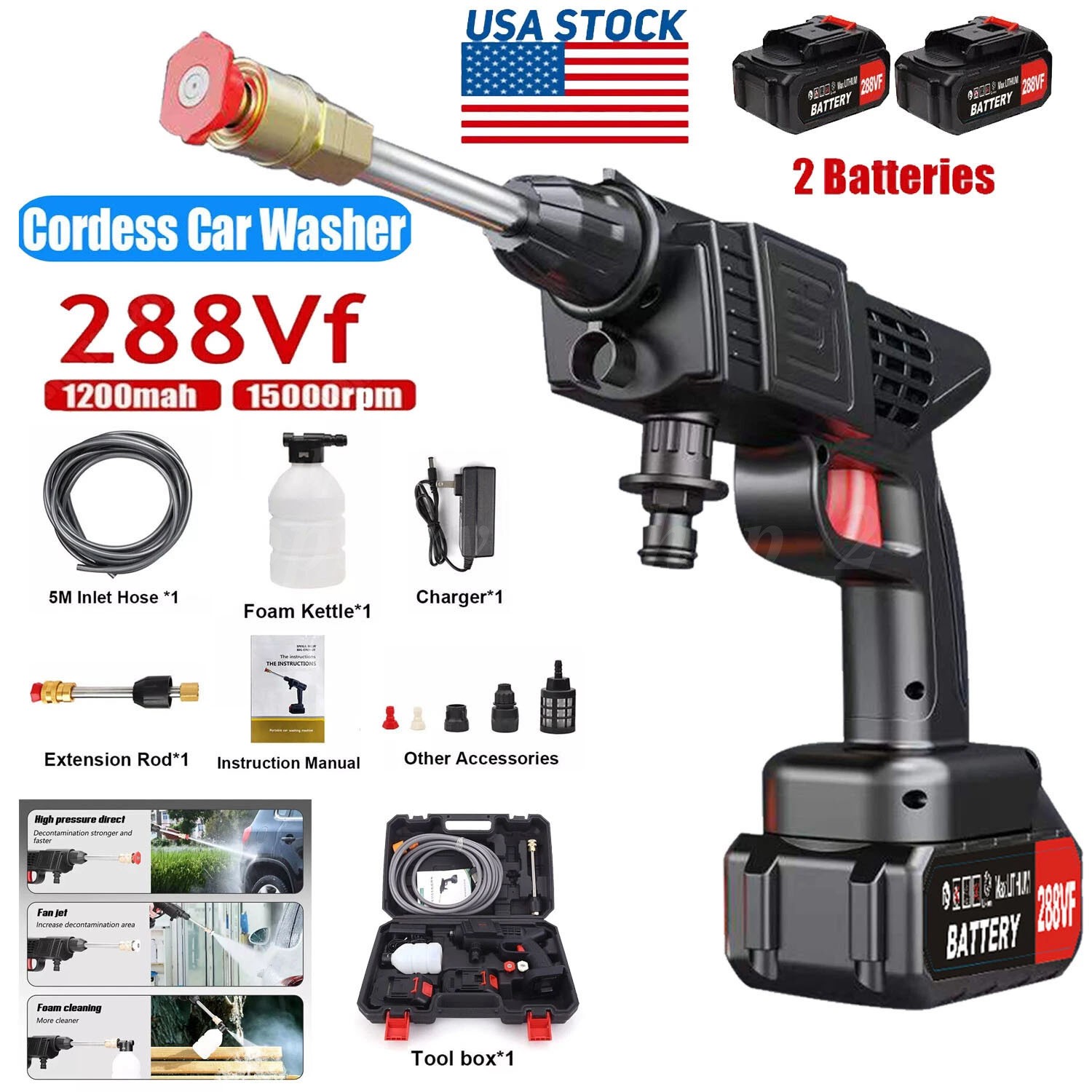 Cordless Pressure Washer 6-in-1 Foam Cannon Dual Battery Car Garden Cleaning