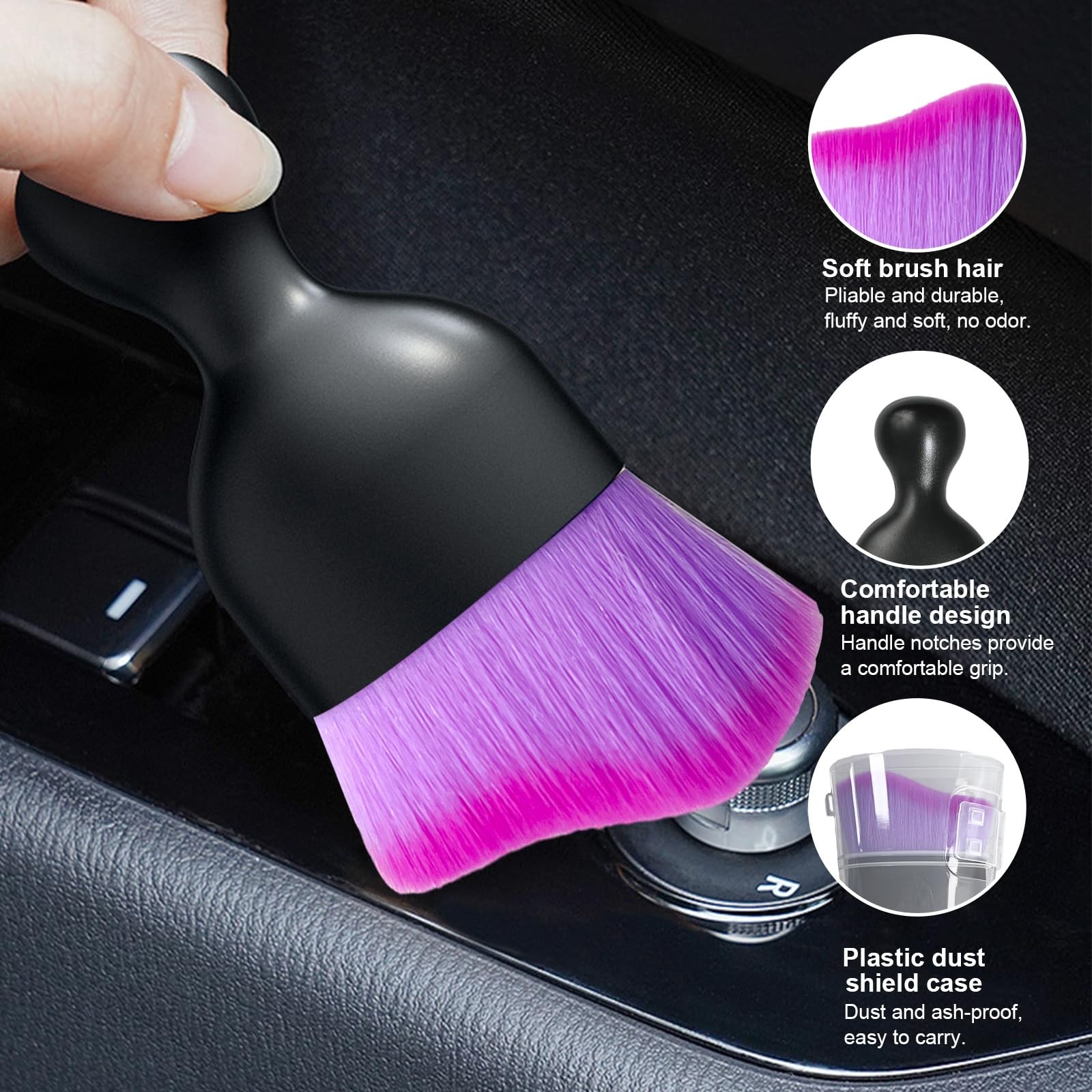 Ziciner Car Detailing Brush, Curved Soft Bristles Auto 1 PC, Double Purple
