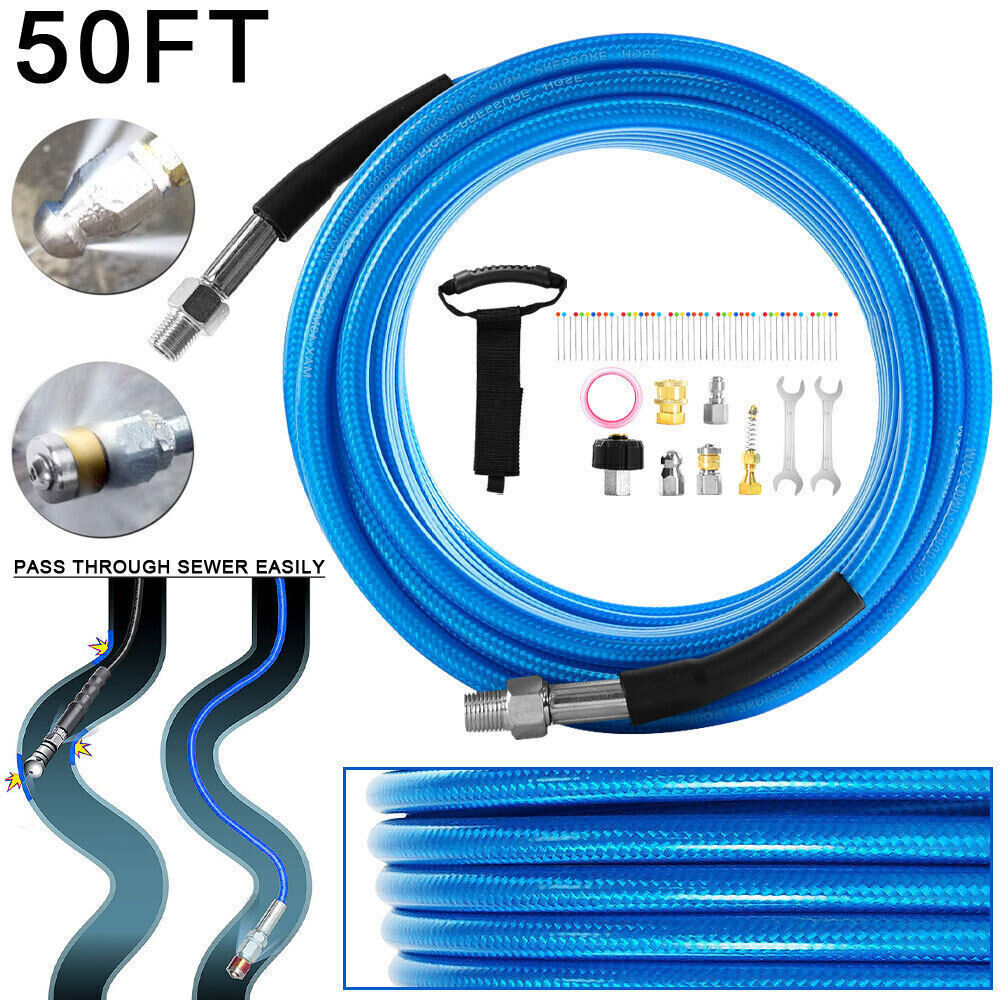 Sewer Jetter Nozzles Kit 50FT Drain Cleaning Hose for Pressure Washer 5800PSI US