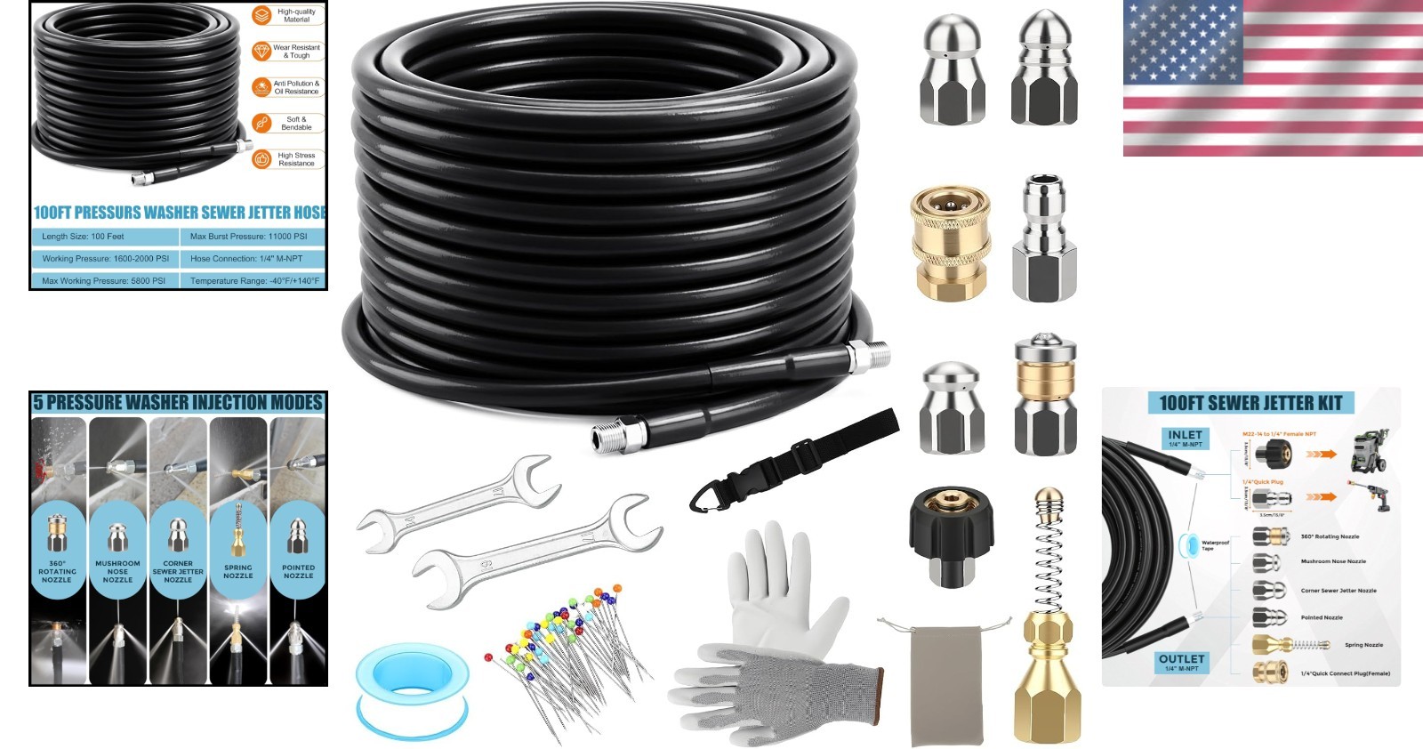 100FT Sewer Jetter Kit for Pressure Washer – 5800PSI Drain Cleaning Solution