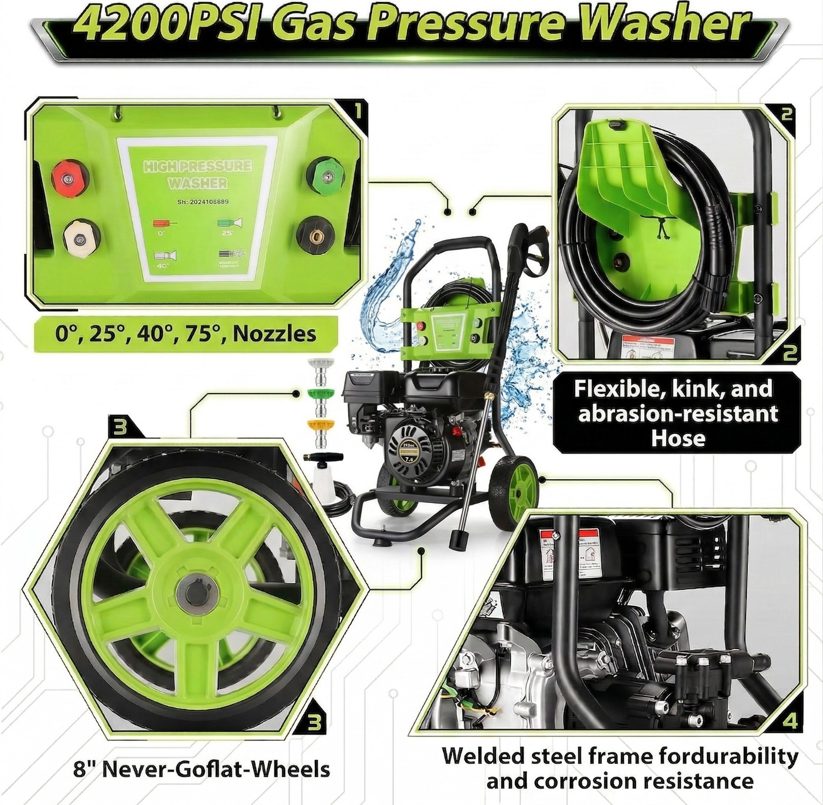 4200PSI Pressure Washer 4.0GPM Gas Power Washer 209CC Washing Machine Yard💎