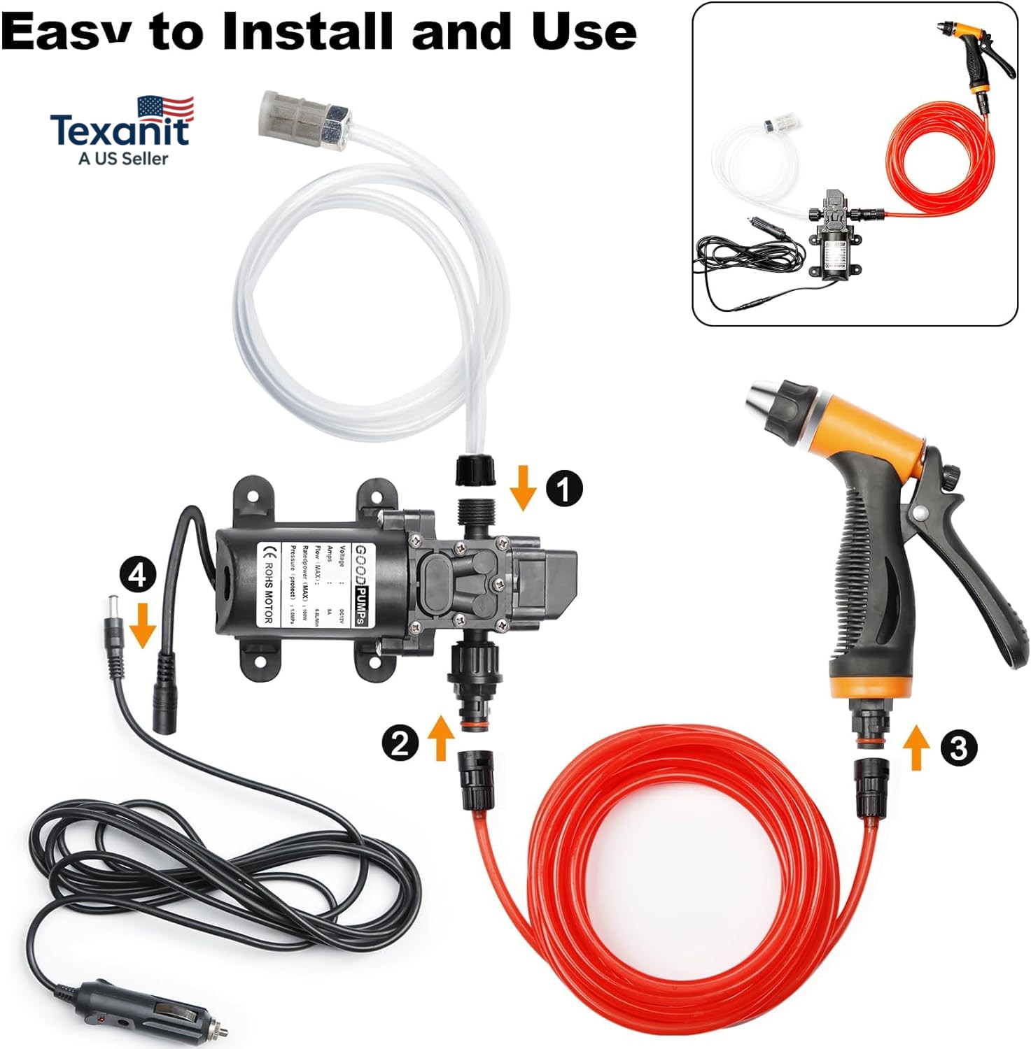 Portable Intelligent Electric Pressure Washer Pump 100W 160 PSI 12V Portable Pre