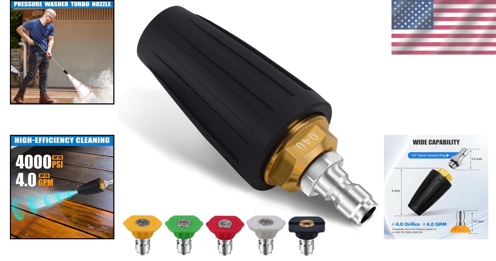 Efficient Pressure Washer Spray Nozzle Set – 4000 PSI, Quick Connect, 5 Tips