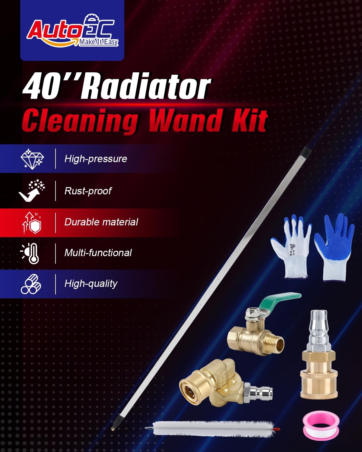 40 Inch High Pressure Radiator Cleaning Wand Kit for Car Truck 4500 PSI