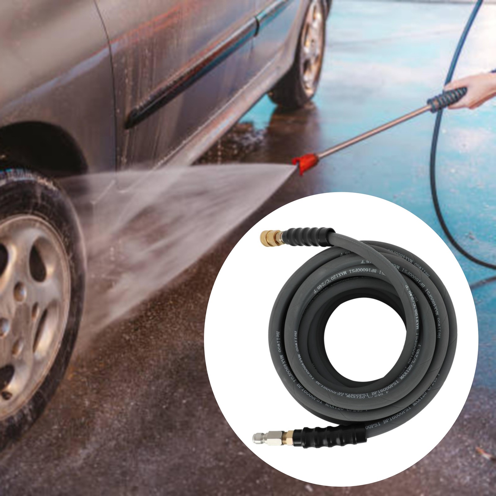 50ft 3/8″ Pressure Washer Hose 4000 PSI Non-Marking Gray With Couplers Brand New