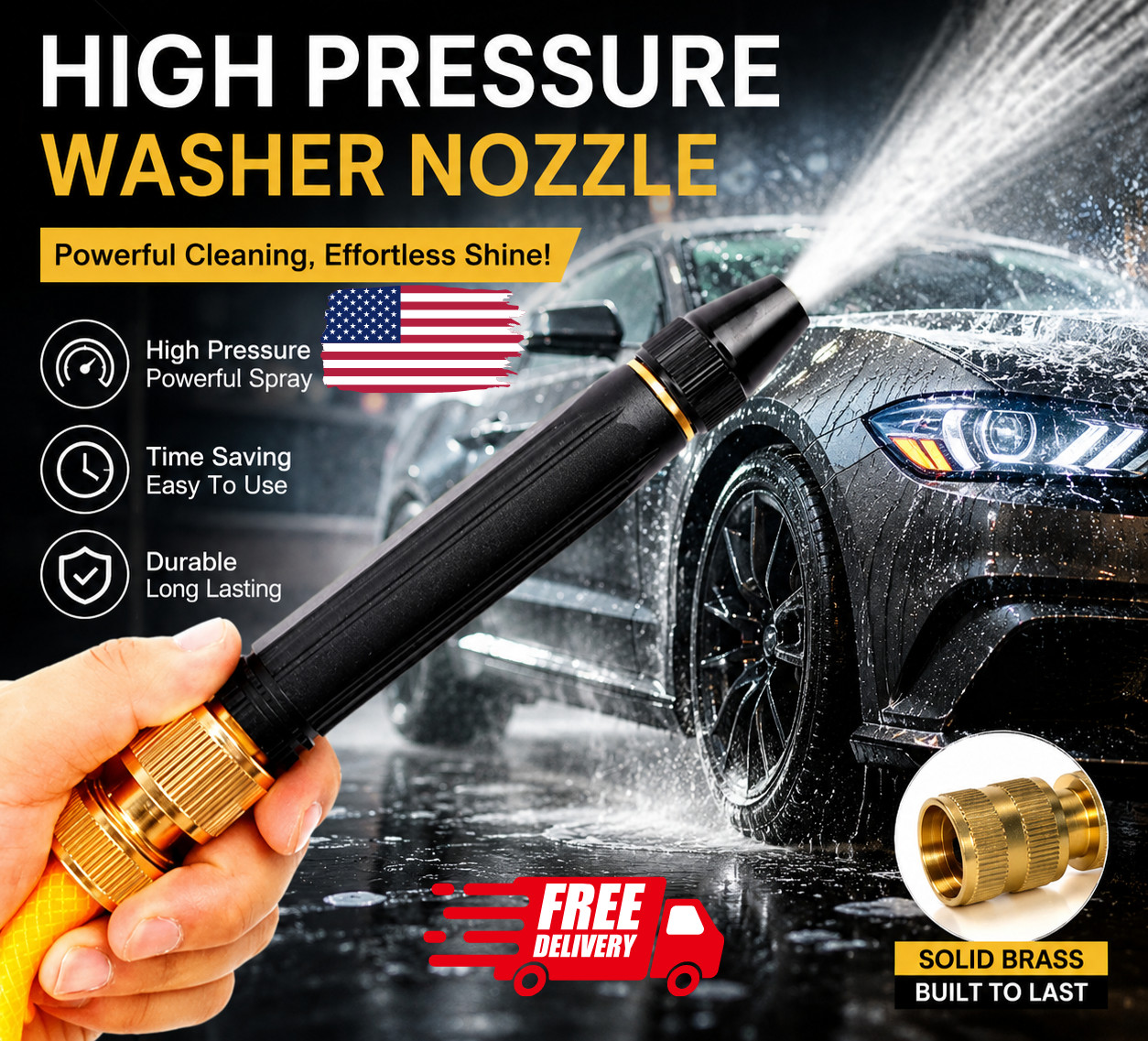 High Pressure Garden Hose Nozzle Brass Power Jet Water Spray Gun Car Wash