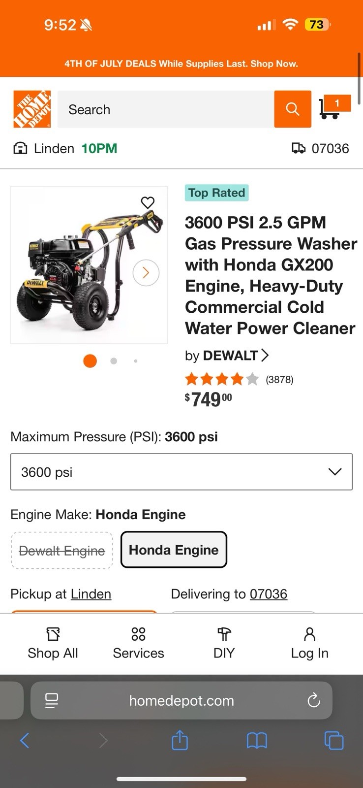 (2) DEWALT 3600 PSI Honda GX200 Quick Connects – price is $1,000 text me