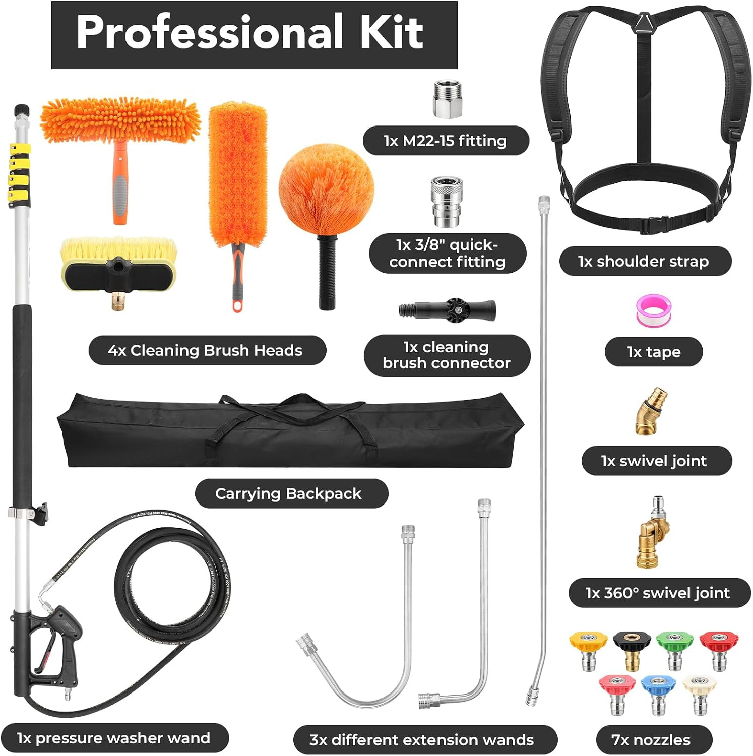 24 FT Telescoping Pressure Washer Wand with 4 Dusters for House Cleaning, 4000PS