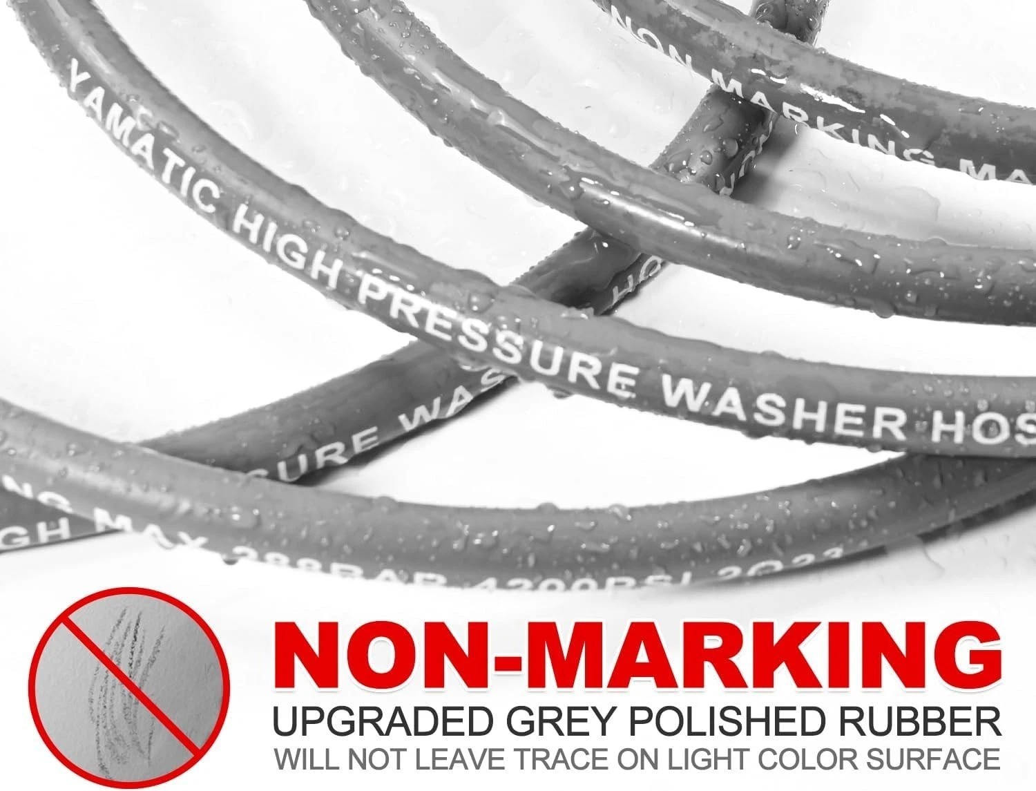 Pressure Washer Hose 50 FT Rubber Steel Wire Braided Non-Marking Cold Hot Water