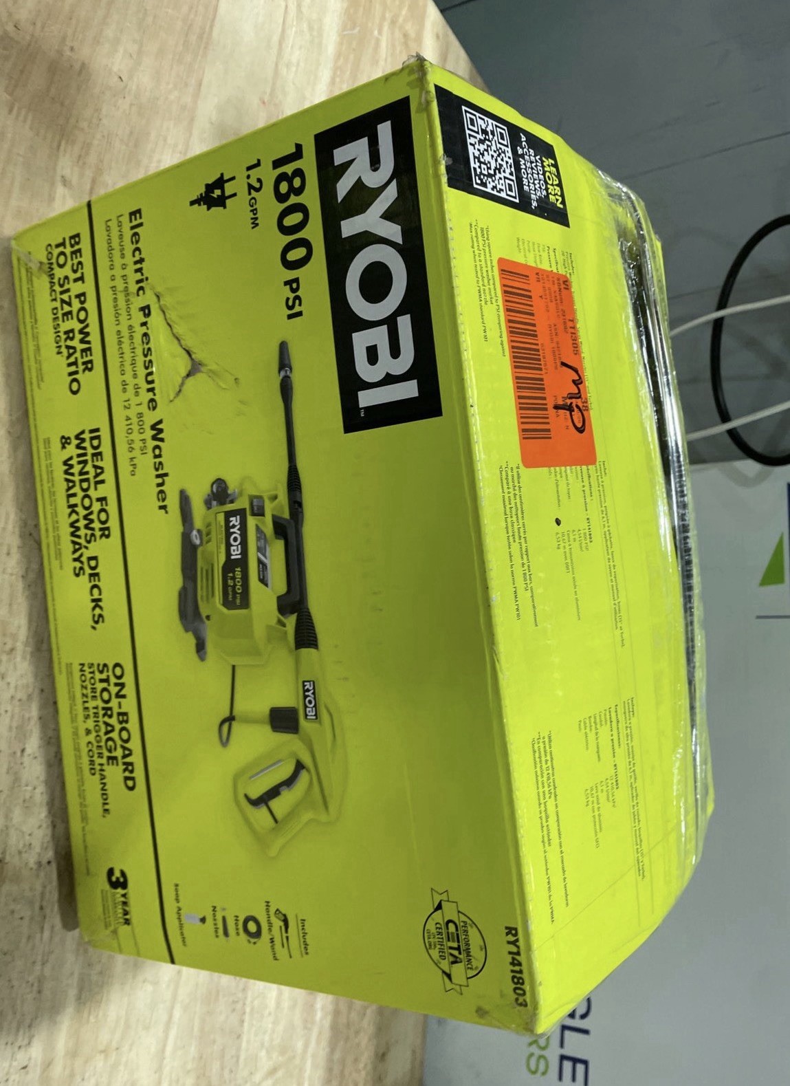 RYOBI 1800 PSI 1.2 GPM Cold Water Corded Electric Pressure Washer RY141803