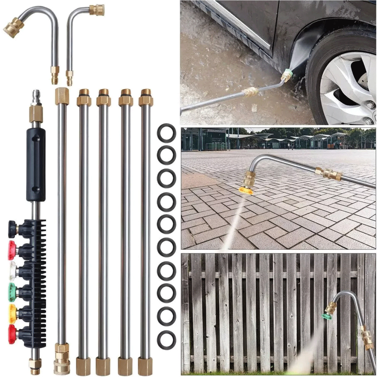 High Pressure Washer Gun Extension Wand Lance Gutter Cleaner Nozzles Kit 4000PSI