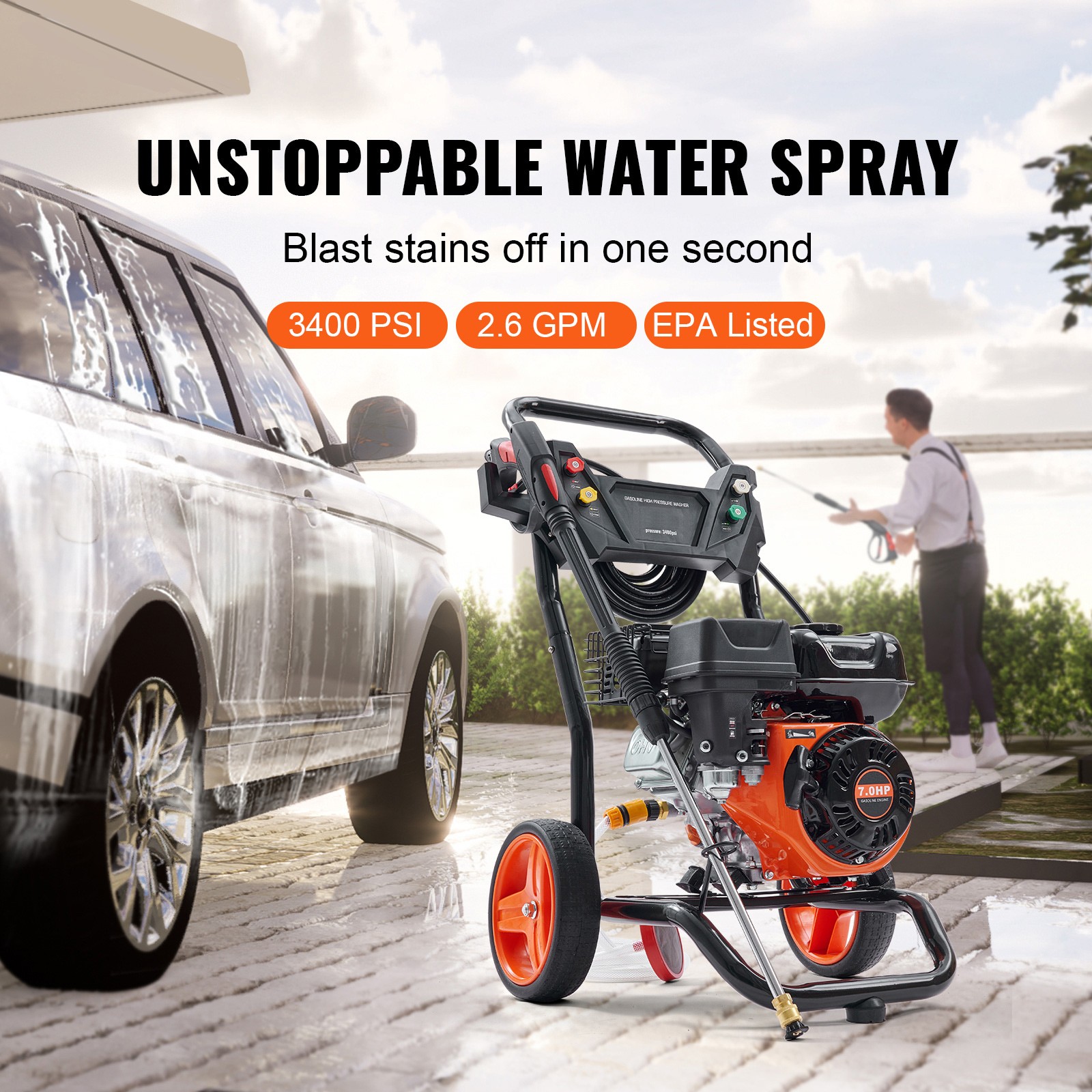 Uimoso Gas Pressure Washer Gas Powered Washer 3400 PSI 2.6 GPM 210cc 5 Nozzles