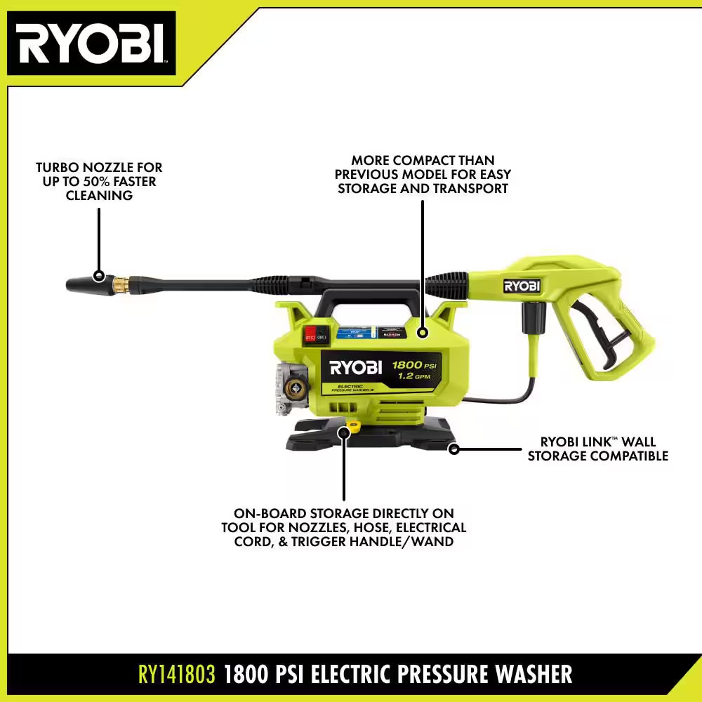 1800 PSI 1.2 GPM Cold Water Corded Electric Pressure Washer with Premium Foam Bl