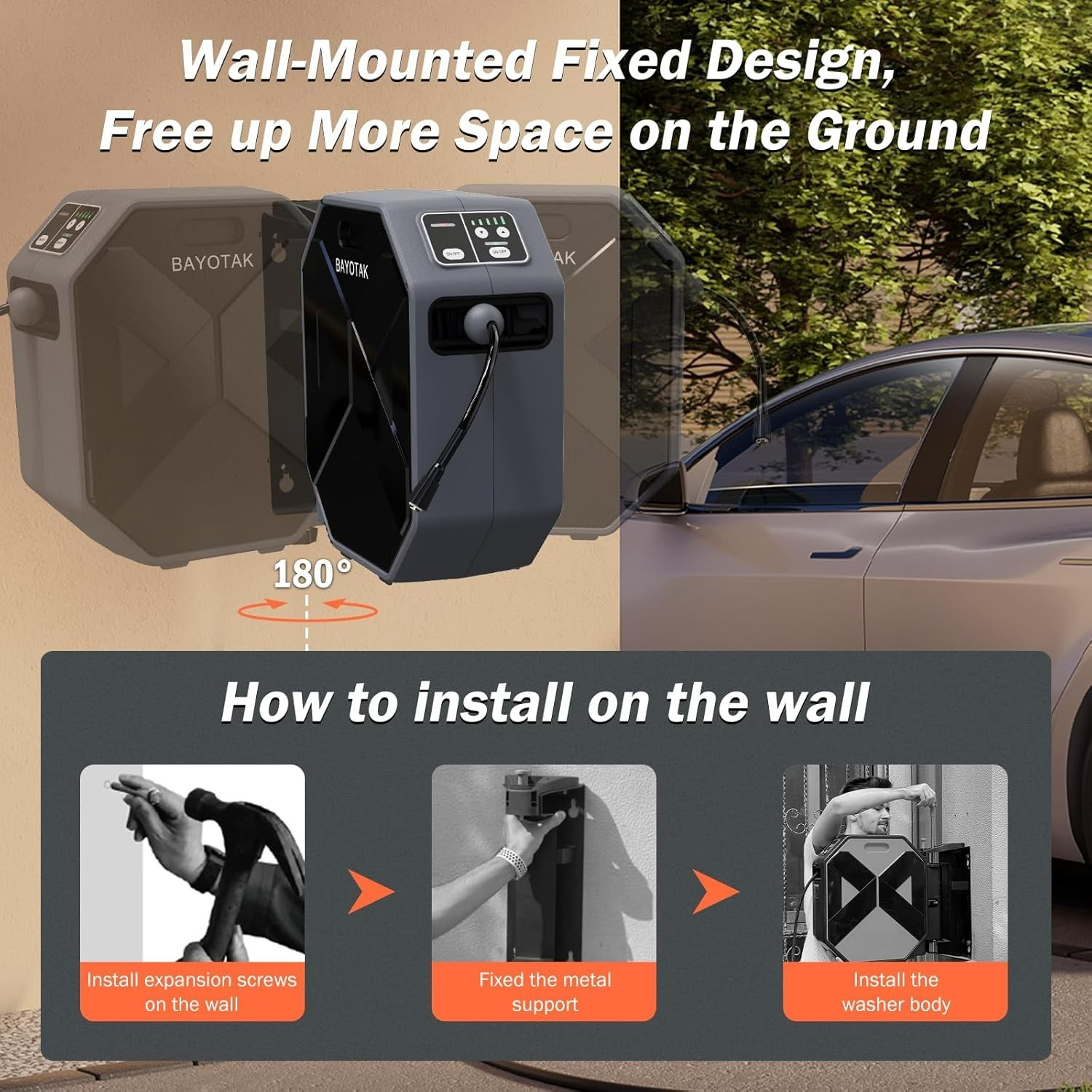 Electric Wall Mounted Power Washer -5000 PSI 3.4 GPM Adjustable Pressure Washer,