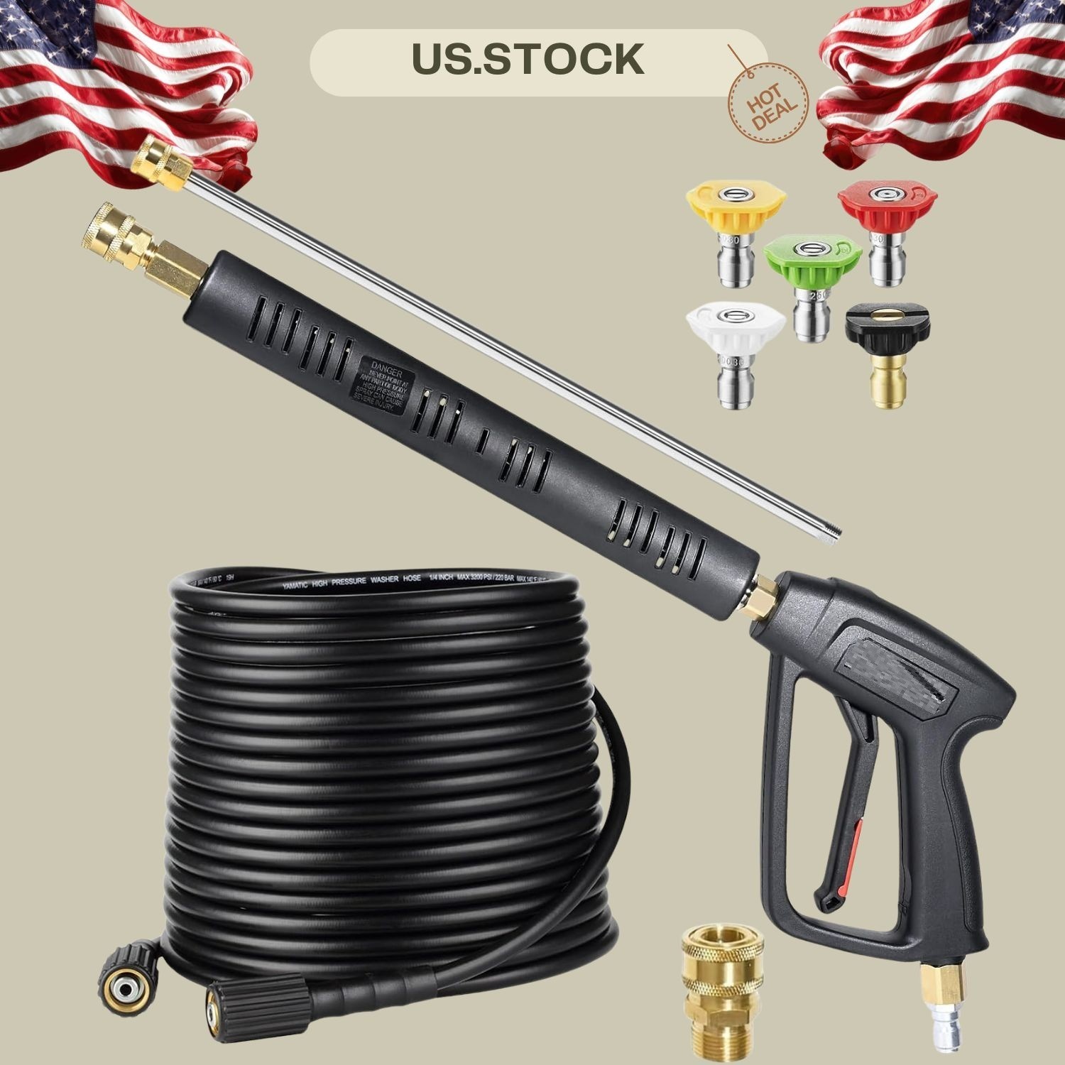 NEW Pressure Washer Gun & 50FT Hose 4000 PSI Kink-Resistant Quick Connec