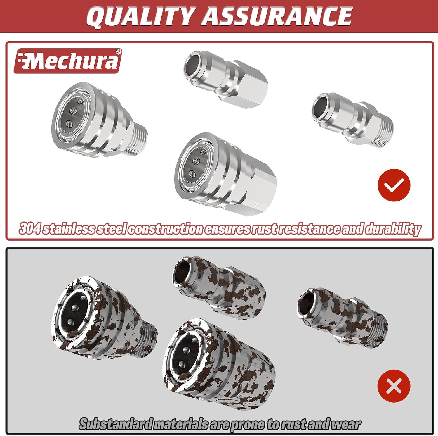 3/8″ Pressure Washer Quick Connect Kit, Female and Male Swivel Fitting, Stainles