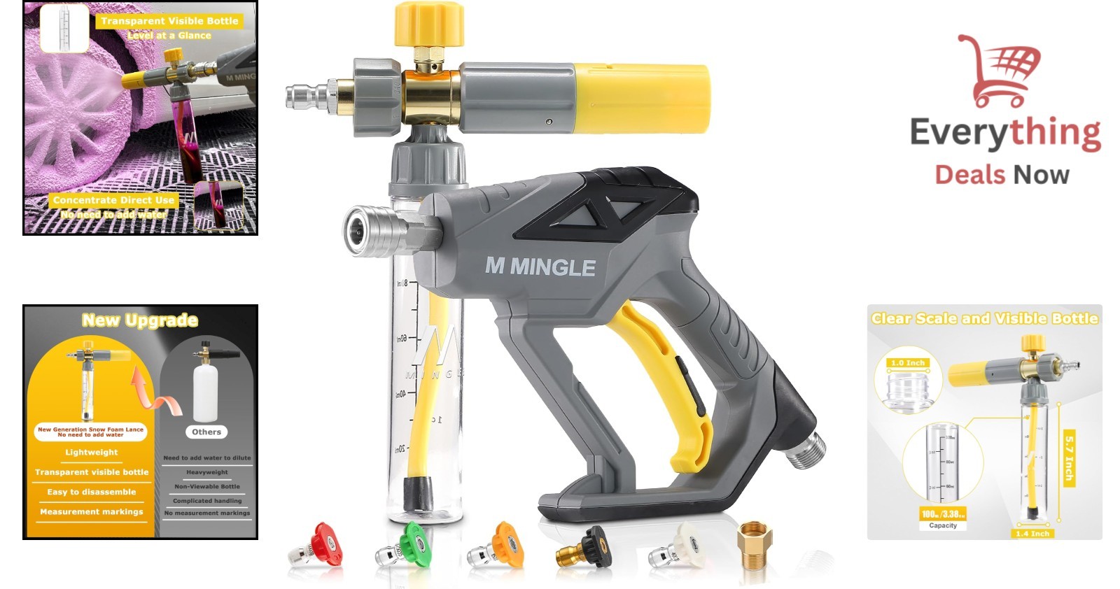 Concentrate Foam Cannon with Pressure Washer Gun 5 Nozzle Tips 1/4 Quick Connect