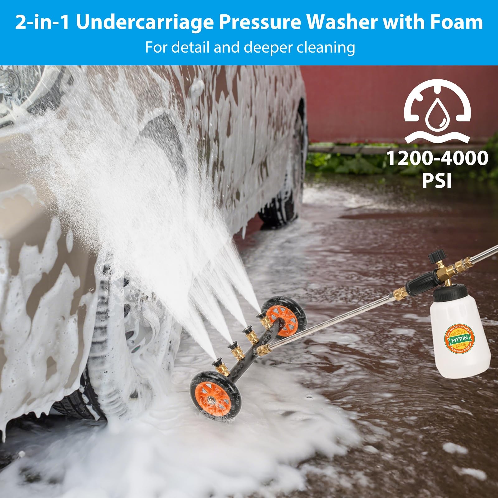 2-in-1 Undercarriage Pressure Washer Water Broom with Replaceable Nozzle, 16 …