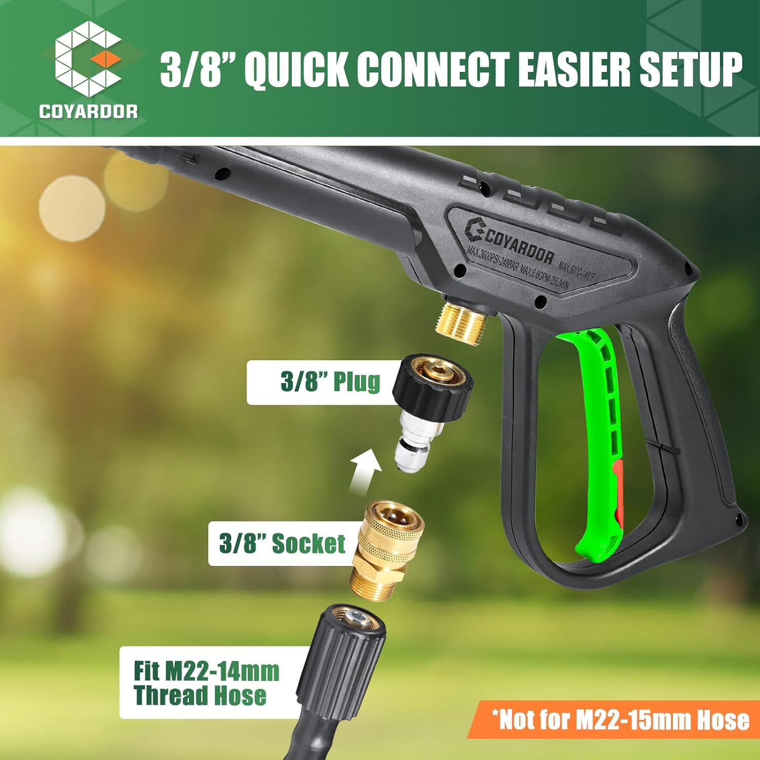 Pressure Washer Gun 3600 PSI with Extension Wand, Nozzle Holder & 5 Spray Tips,