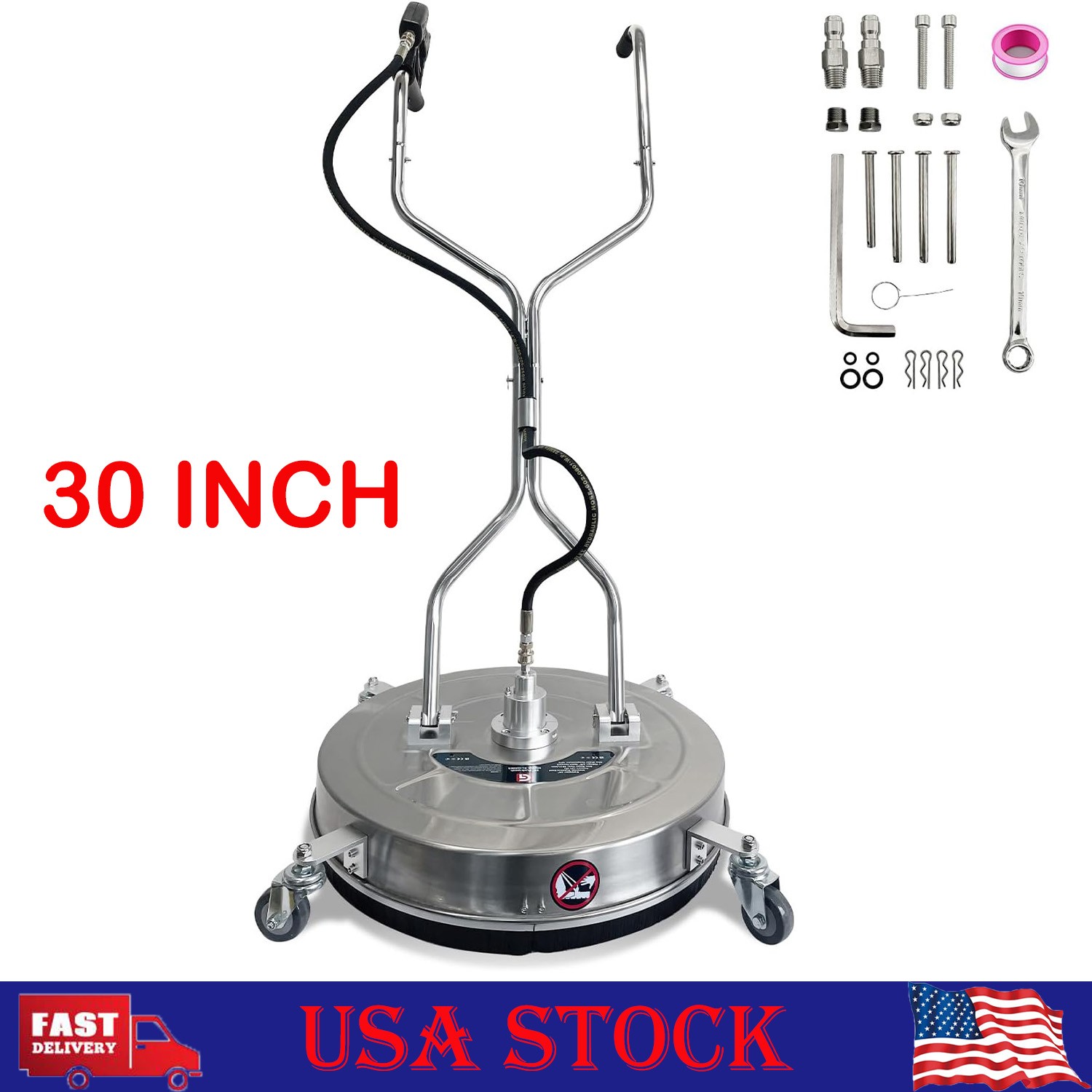 30 inch Pressure Washer Surface Cleaner w/ 4 Wheels Dual Handle Max 5200 PSI