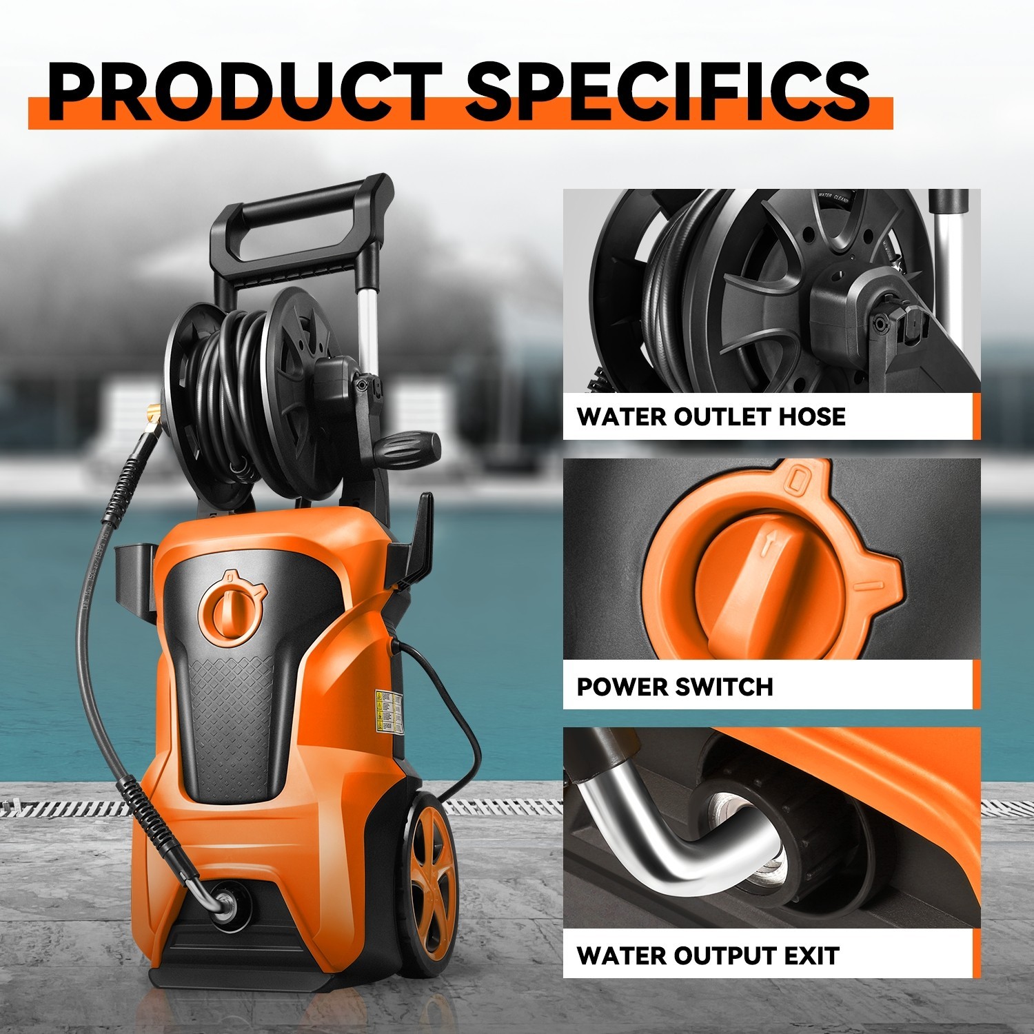 1800W Electric Pressure Washer 2176 PSI 2.4 GPM Car Patio Deck Cleaner