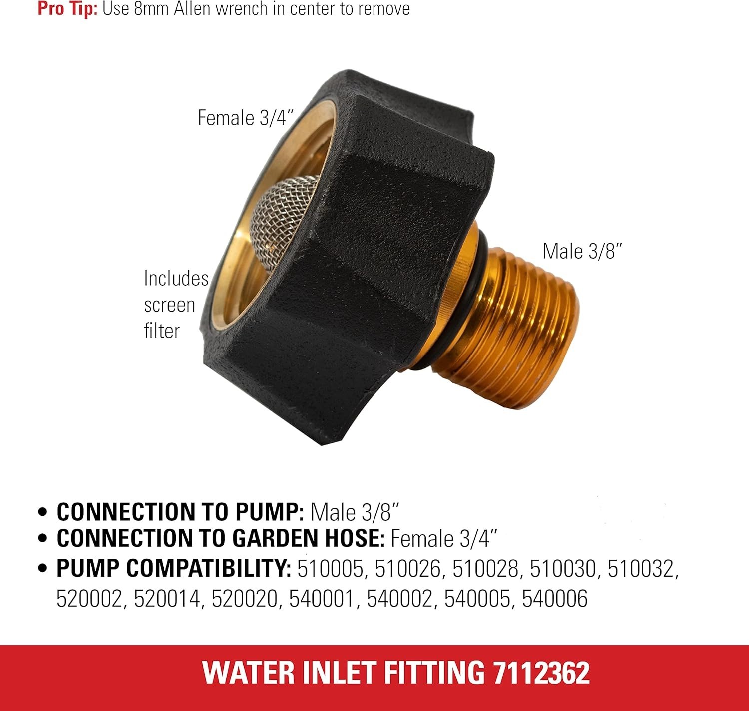 Simpson Cleaning 7112362 Water Inlet Fitting for Multiple Pressure Washer Pumps