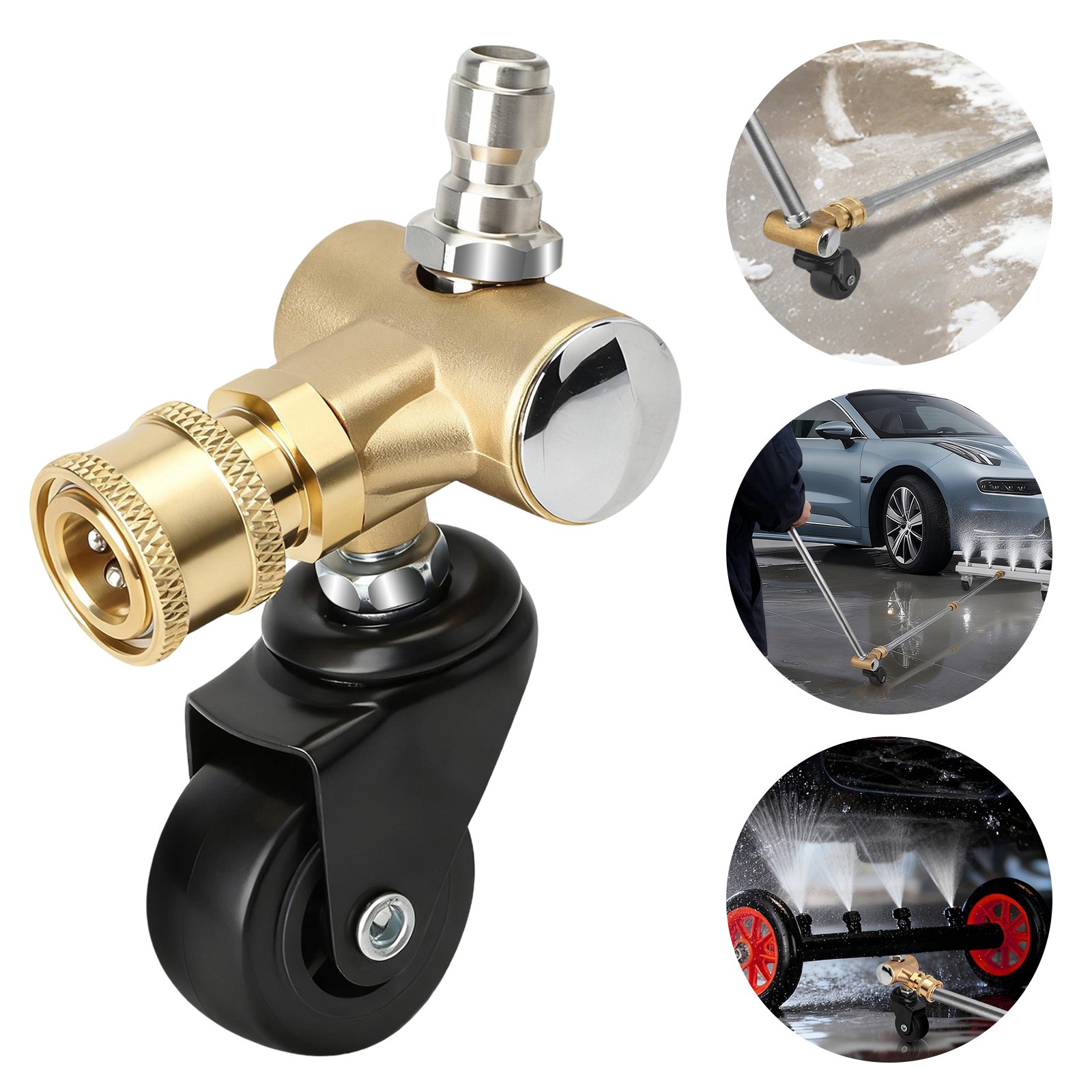 1/4″ Quick Connect 4000 PSI Pressure Washer Undercarriage Cleaner Swivel Wheel