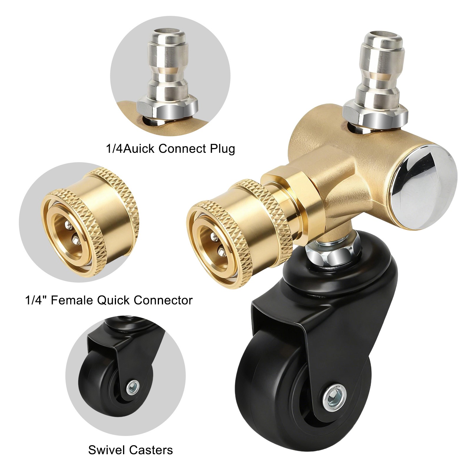 1/4″ Quick Connect 4000 PSI Pressure Washer Undercarriage Cleaner Swivel Wheel