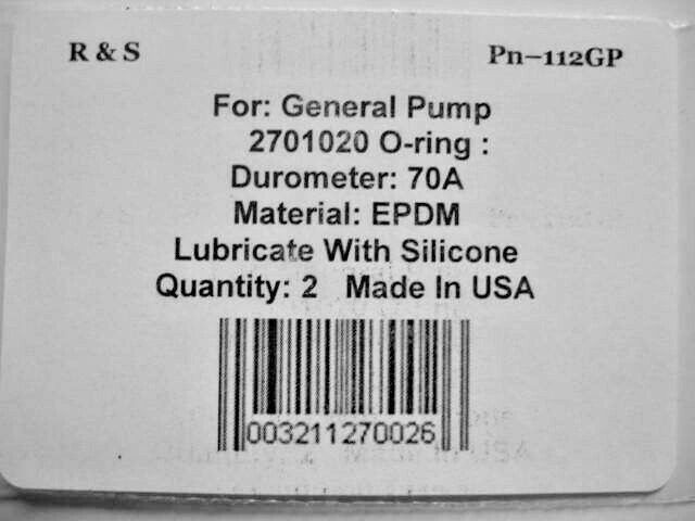 2 General Pump 2701020 O-rings / R&S 112GP / EPDM Material